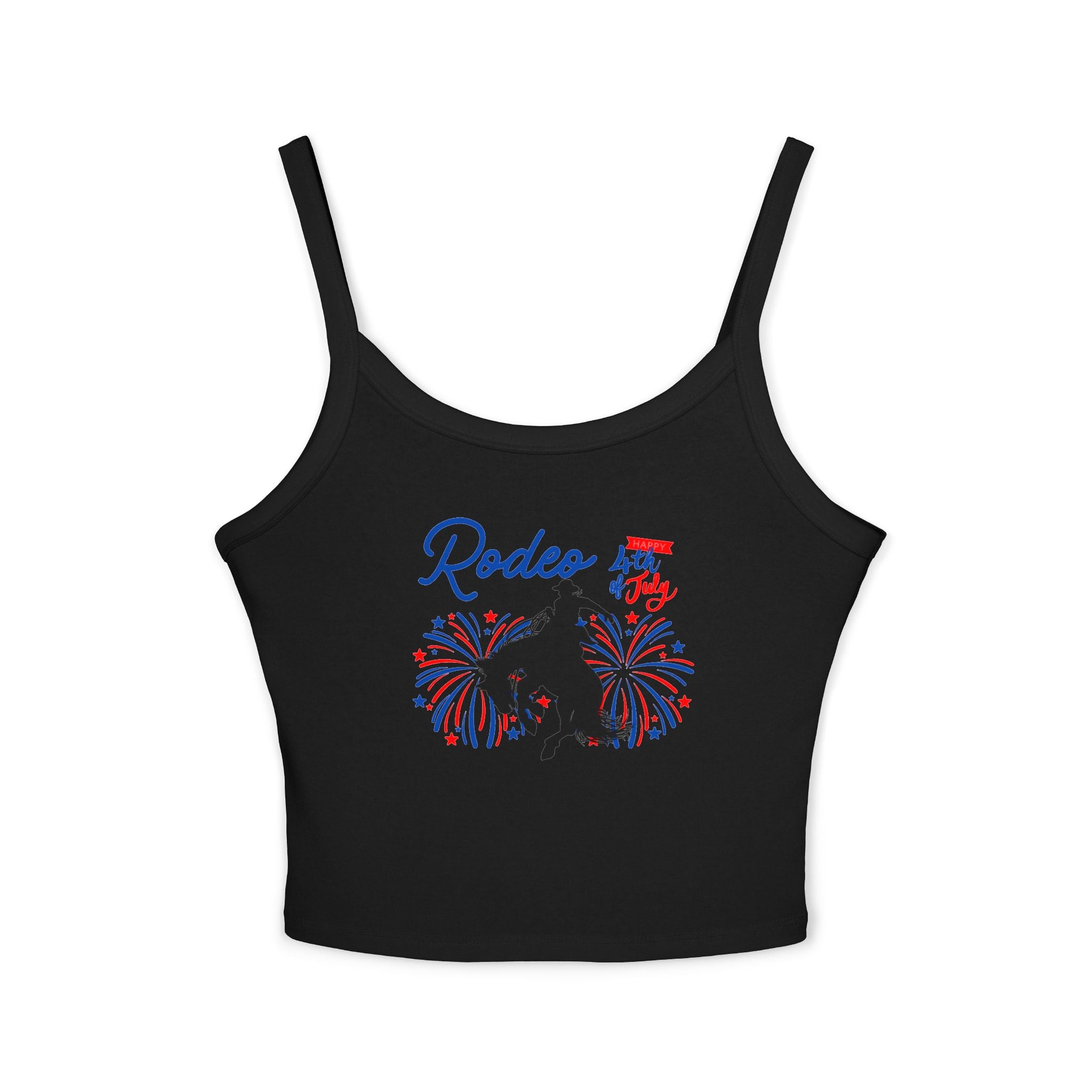 4th of July Bronc Rider Crop Tank, Patriotic Western Spaghetti Strap Top for Women