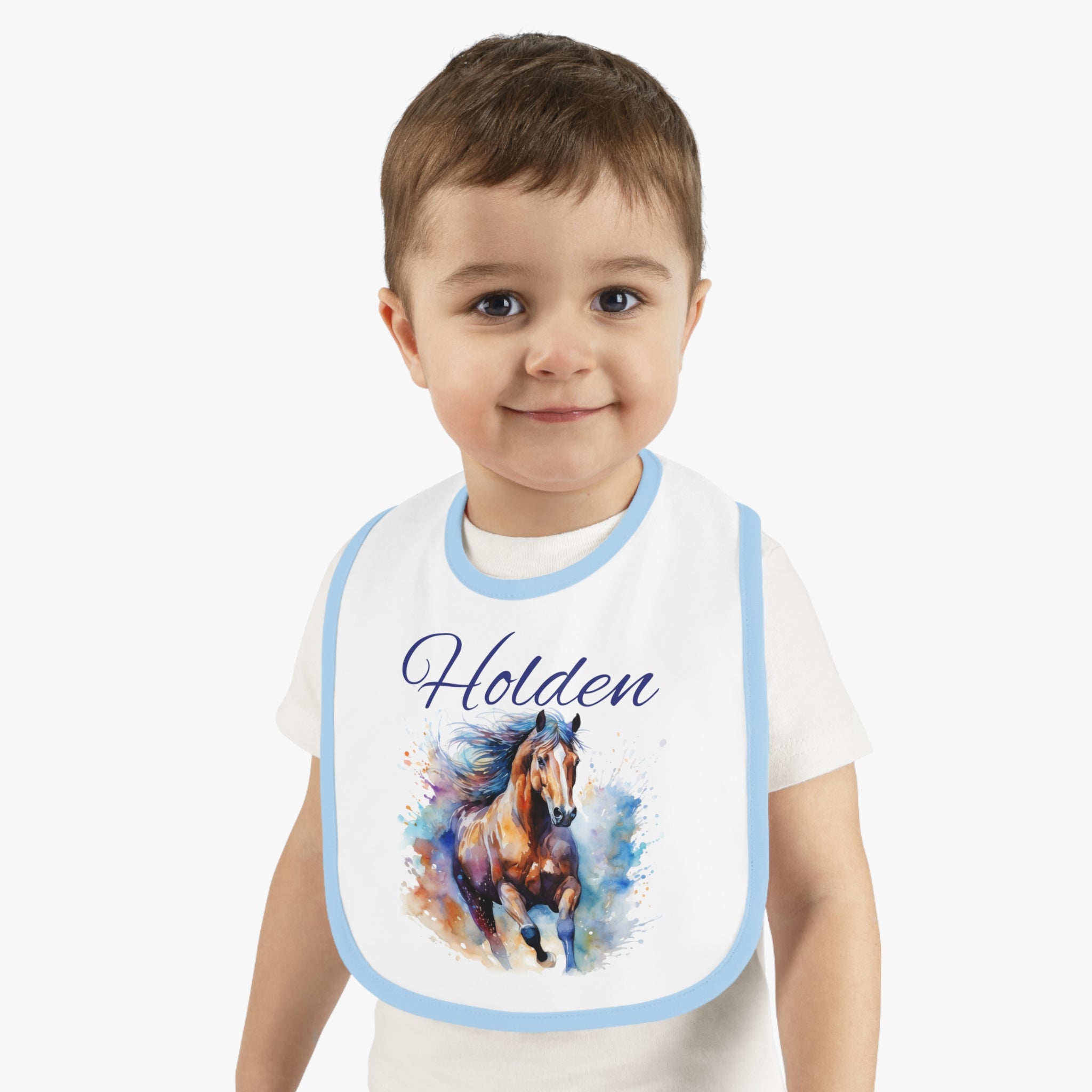 Custom Baby Horse Bib - Personalized  Watercolor Horse Jersey Bib for Infants, Unique Baby Shower Gift,