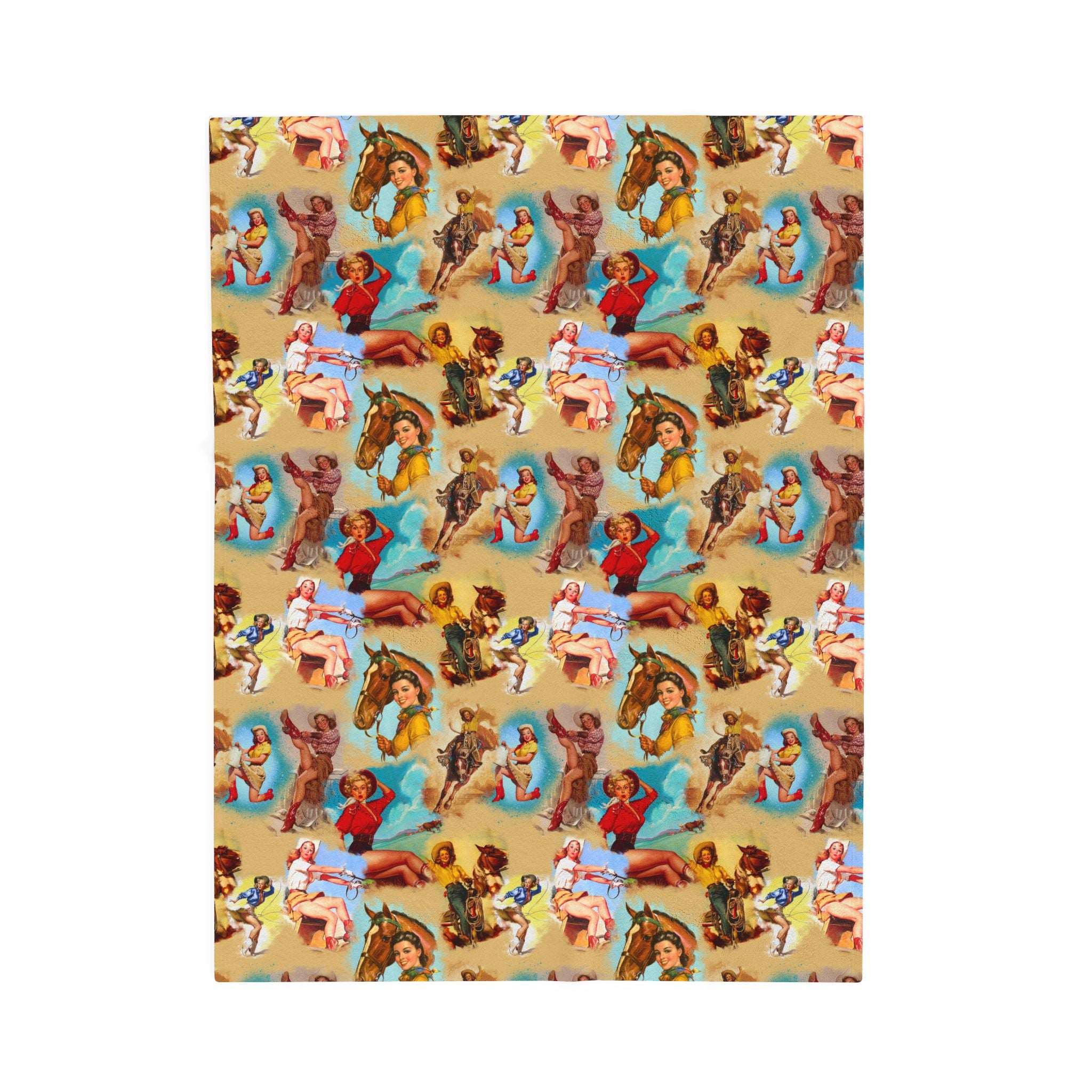 Western Vintage Cowgirls Plush Blanket , Retro Cowgirl Throw, Cozy Western Decor, Cowgirl Gift