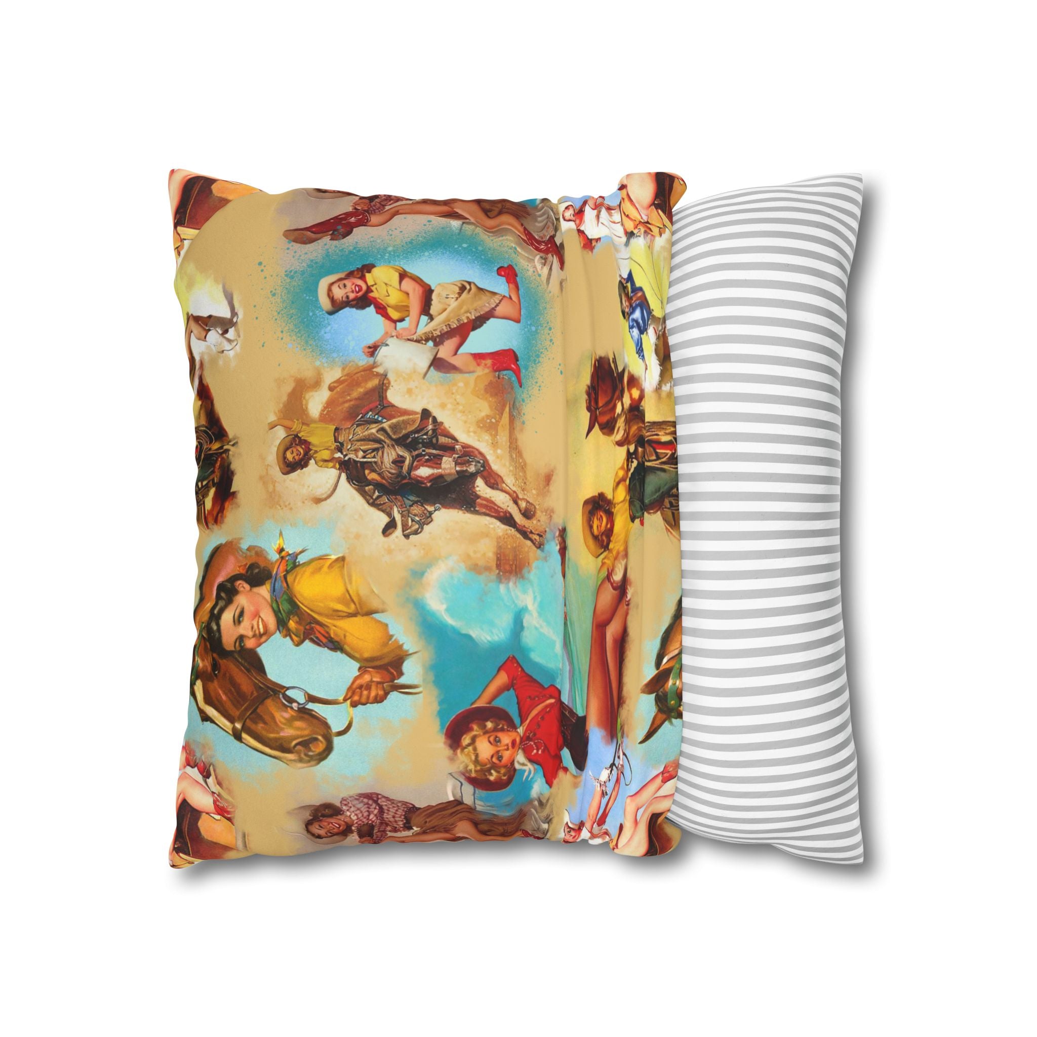 Western VINTAGE Cowgirl Throw Pillow Cover, Retro Western Decor Accent