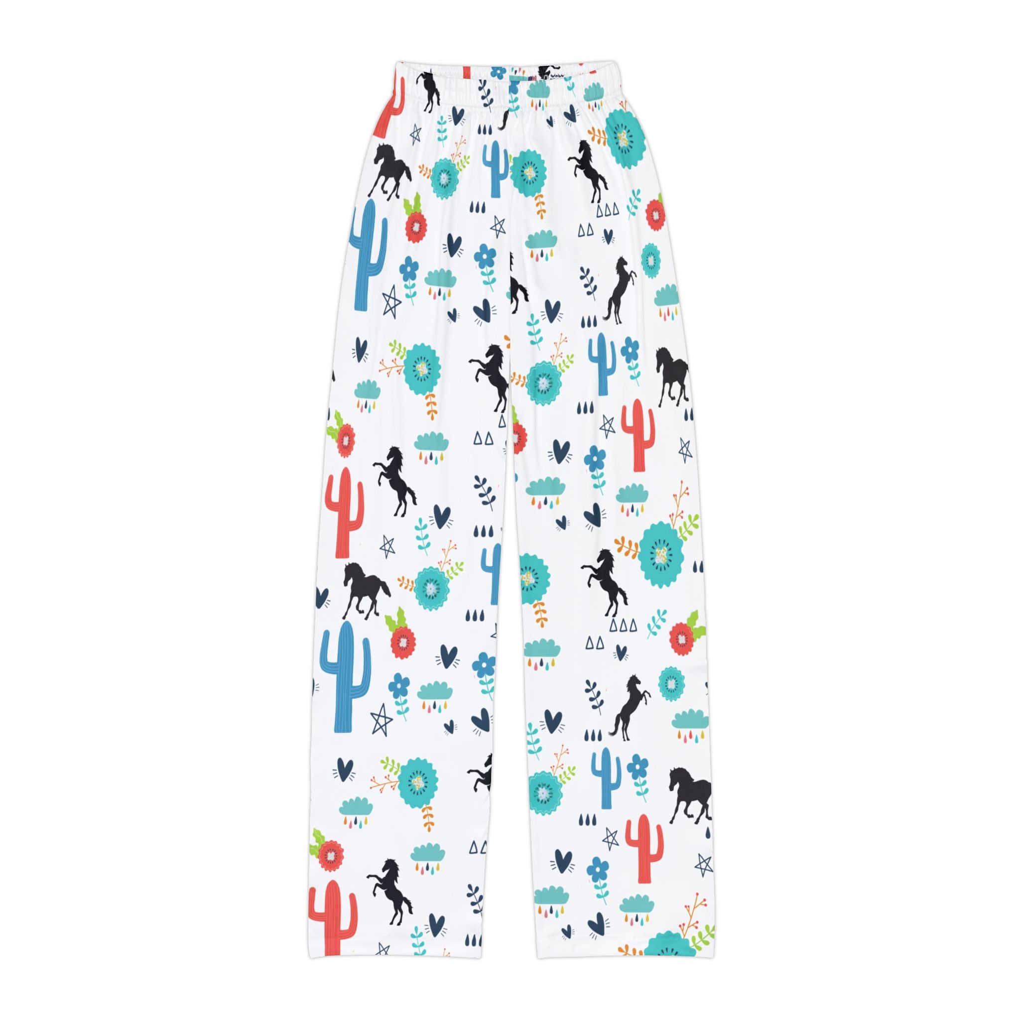 Girls Western Lounge Pants,  Horse Desert Pajama Bottoms, Boho Cowgirl Sleepwear, Cozy Rainbow Cactus Print Pants
