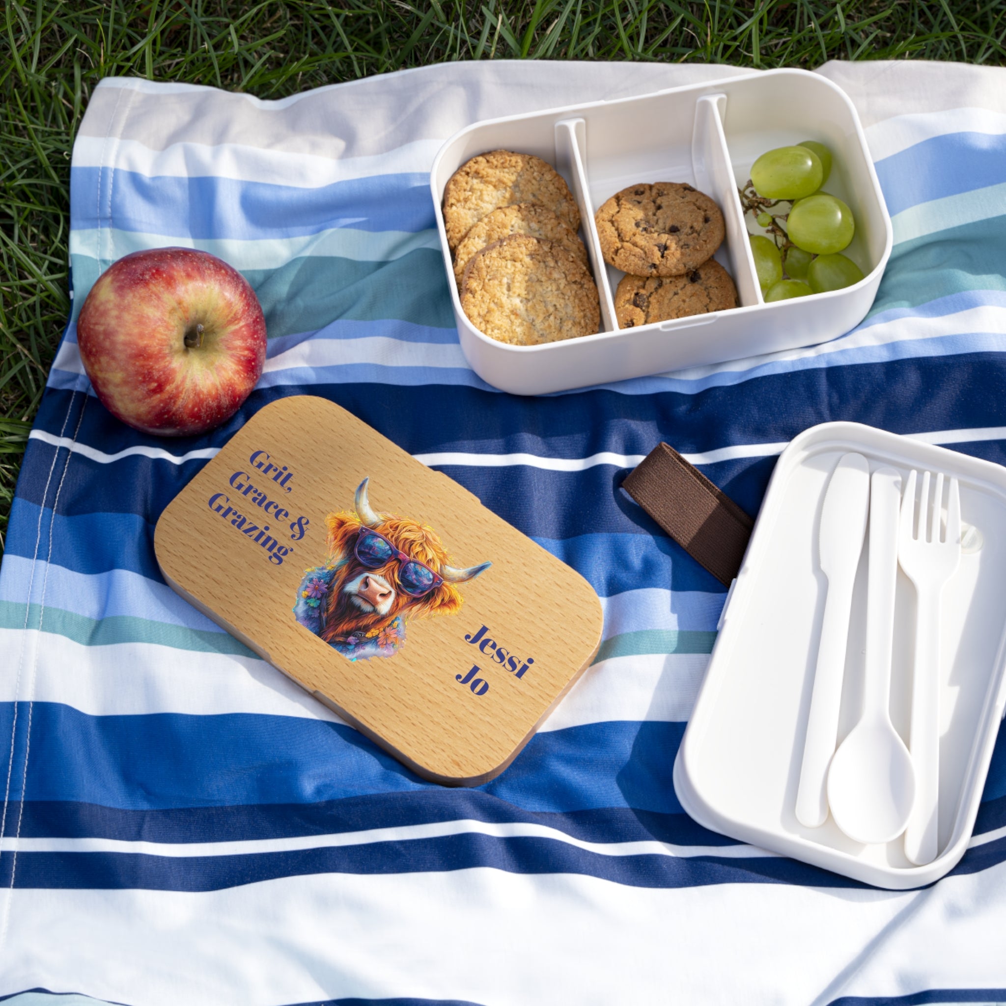 Personalized Highland Cow Bento Lunch Box, Custom Name Lunch Container, Eco-Friendly Meal Prep for School, Work & Picnics