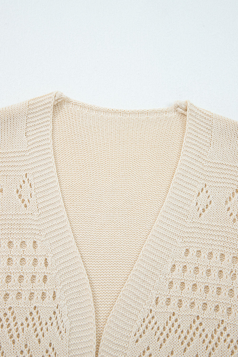 Beige Knit Cardigan Sweater, Hollowed Open Front Cardigan, Lightweight Knit Sweater Women, Solid Color Long Cardigan, Cozy Layering Sweater