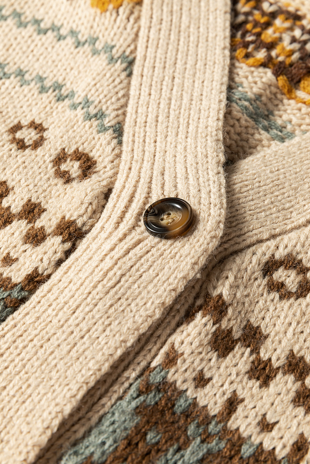 Women’s Western Cardigan Sweater – Khaki Aztec Knit V-Neck Button-Up