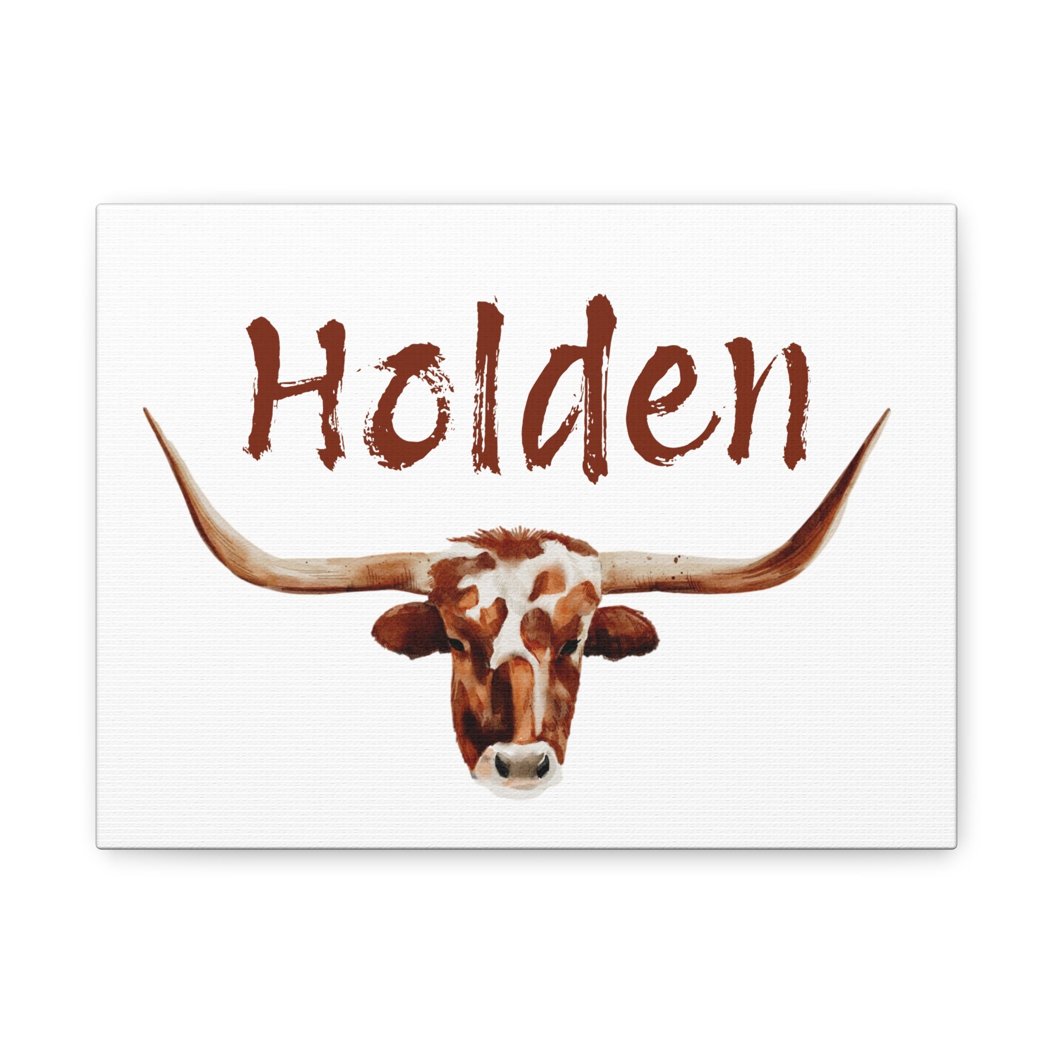 Personalized Watercolor Longhorn Canvas Wall Art,  Cowboy Name Print, Boys Room Decor, Western Nursery Art, Rustic Texas Longhorn