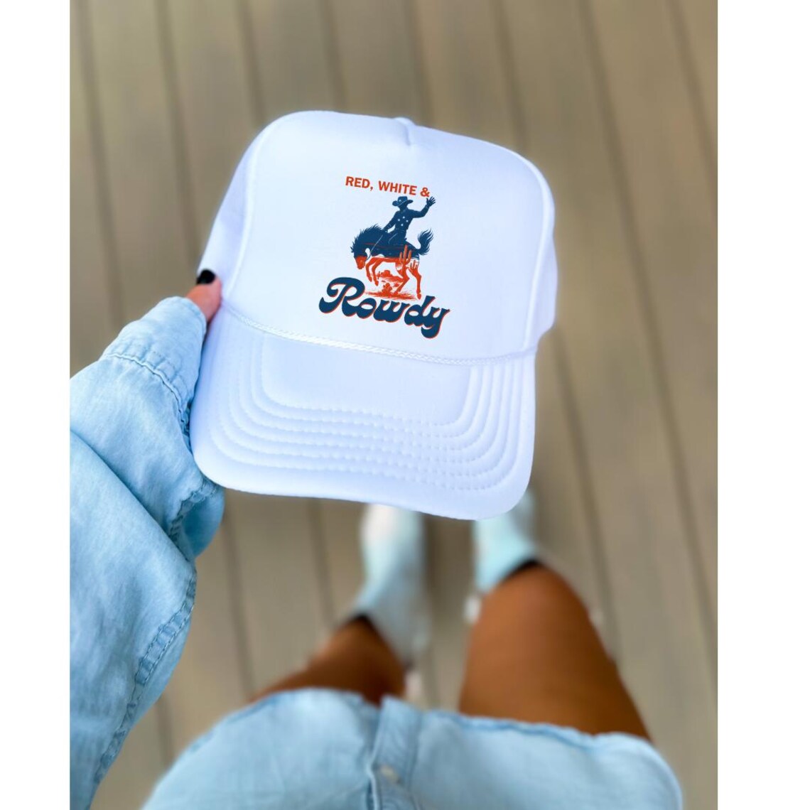 American Cowboy Trucker Hat Embroidered, 4th of July Rodeo Hat ,Western Snapback Cap , Bucking Horse Hat, Country Gift for Dad