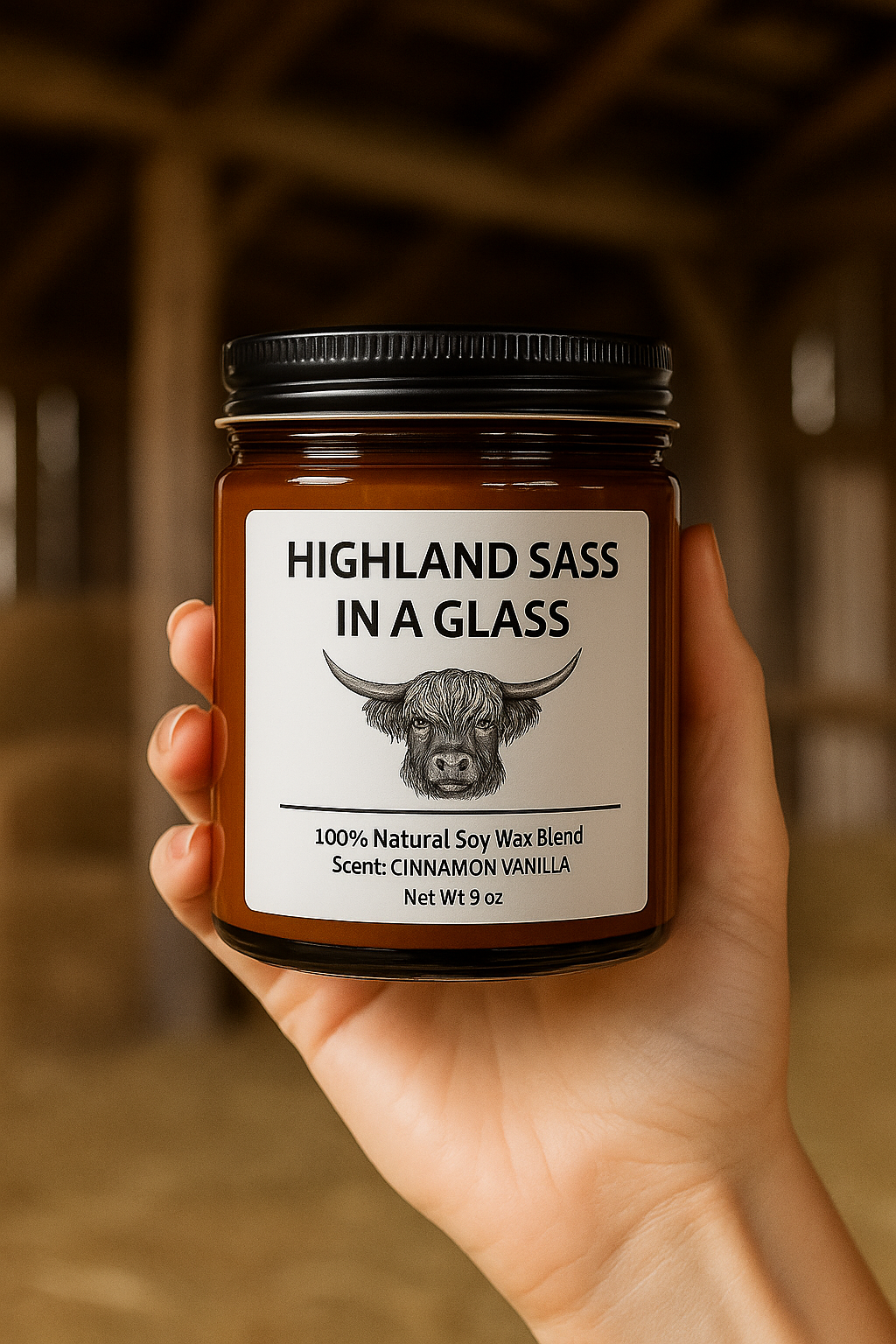 Highland Cow GIFT Candle, Cinnamon Vanilla Soy Candle, Cow Lover Gift, Farmhouse Deco,  Rustic Barn Candle, Cowgirl Candle