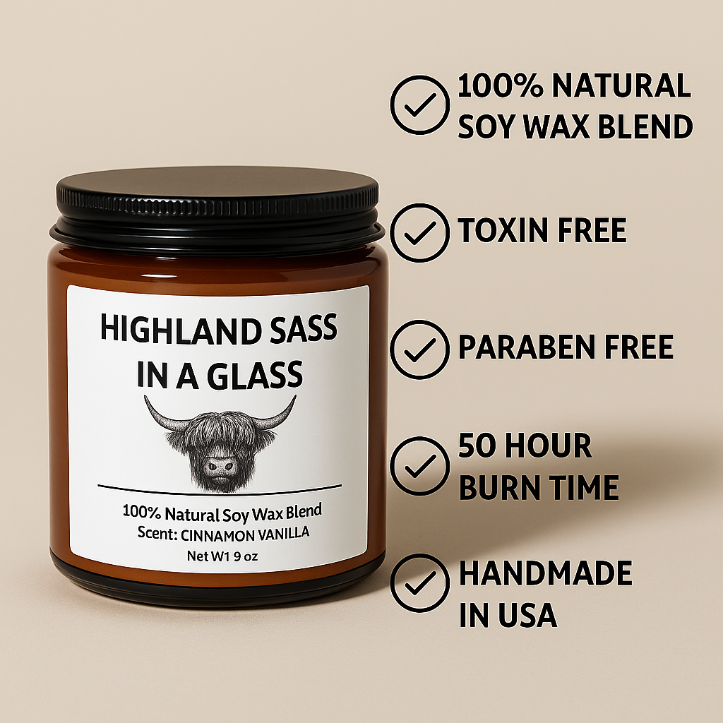 Highland Cow GIFT Candle, Cinnamon Vanilla Soy Candle, Cow Lover Gift, Farmhouse Deco,  Rustic Barn Candle, Cowgirl Candle