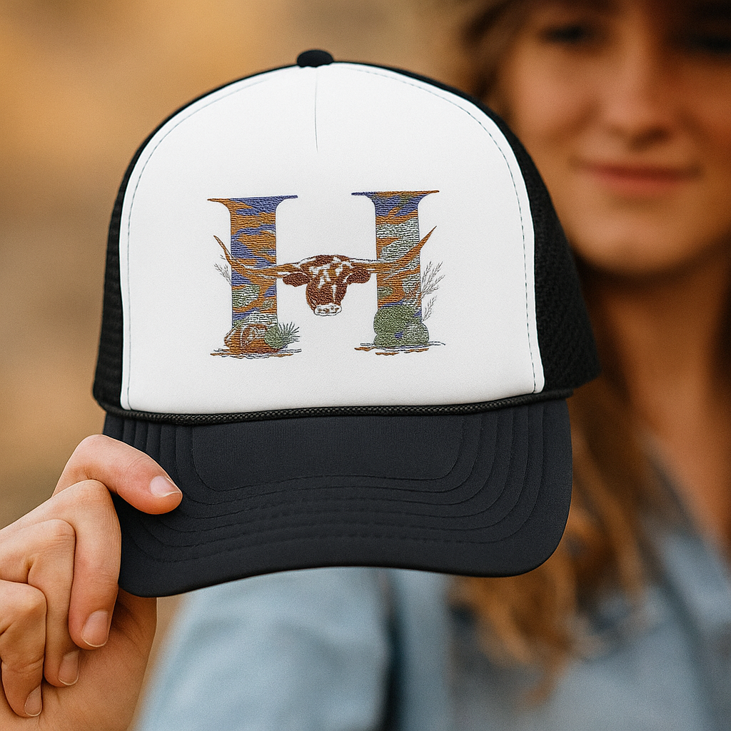 Custom Western Trucker Hat | Embroidered Foam Cap with Initial, Cowboy Cowgirl Style Gift
