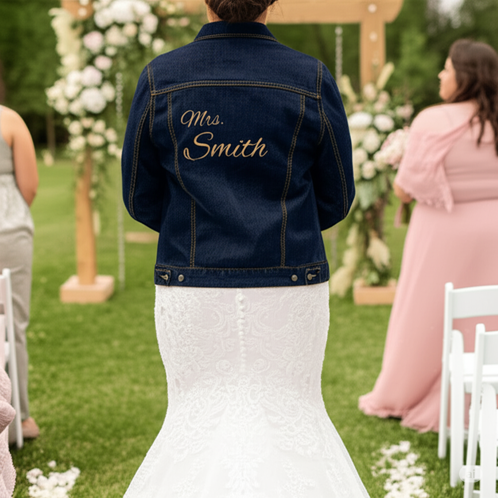 Custom Embroidered Denim Jacket – Bride Jean Jacket, Newlywed Gift, Personalized Name Jacket