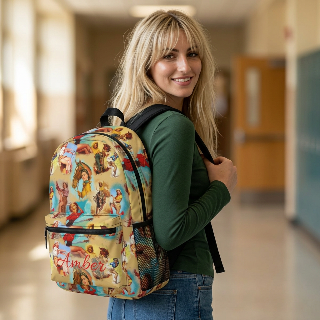 Vintage Cowgirl Backpack, Customizable Cowgirl Bag | Western School Bag, School Backpack
