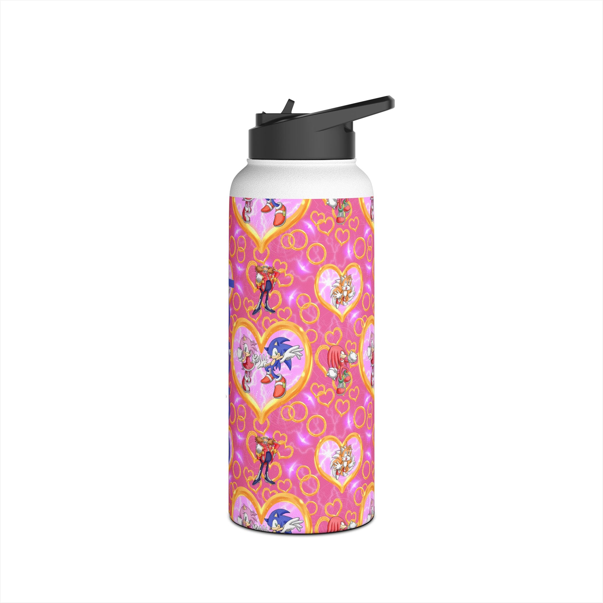 Pink Sonic Personalized Stainless Steel Water Bottle, Kids Drink Bottle, Back to School Shopping, Customizable, Standard Lid