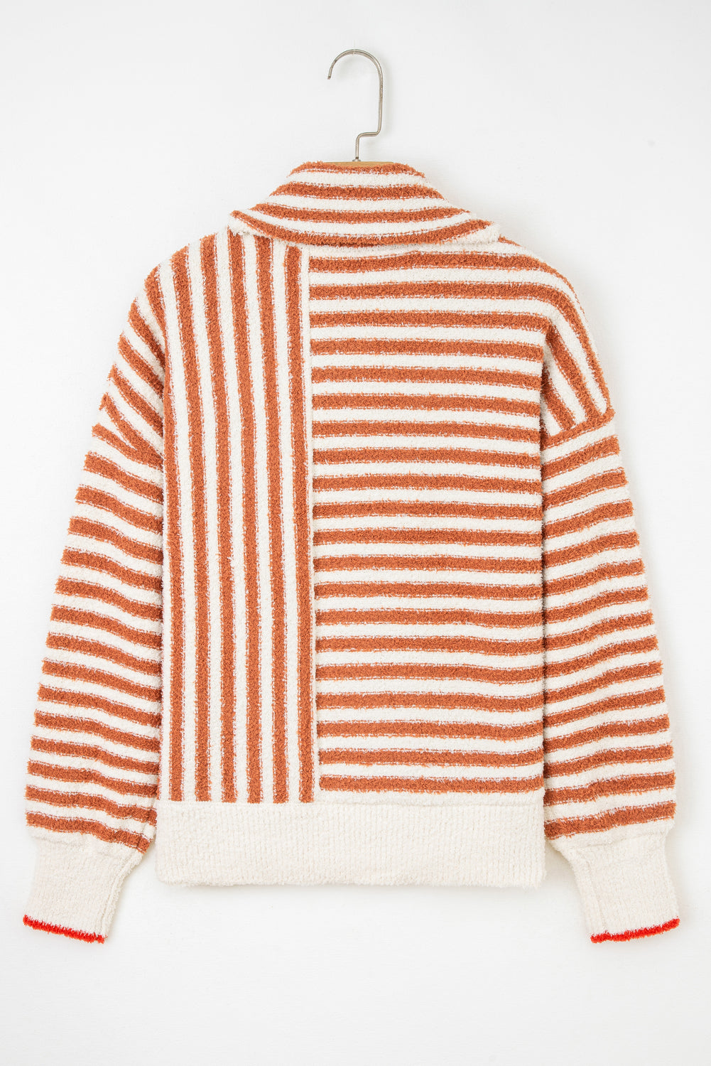 Orange Stripe Cowl Neck Sweater – Cozy Drop Shoulder Knit Pullover, Fall & Winter Women’s Striped Sweater Top