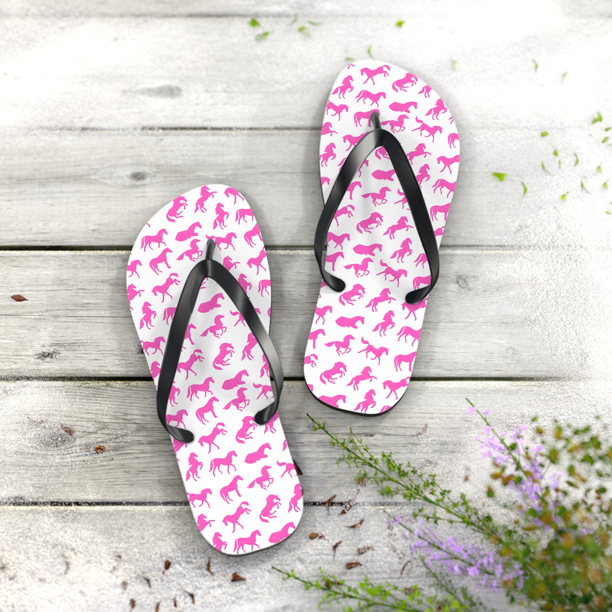PINK PONY CLUB Flip-Flops, Pink Horse Western Sandals | Cowgirl Bachelorette Party Shoes | Rodeo Pool Slides | Horse Shoes