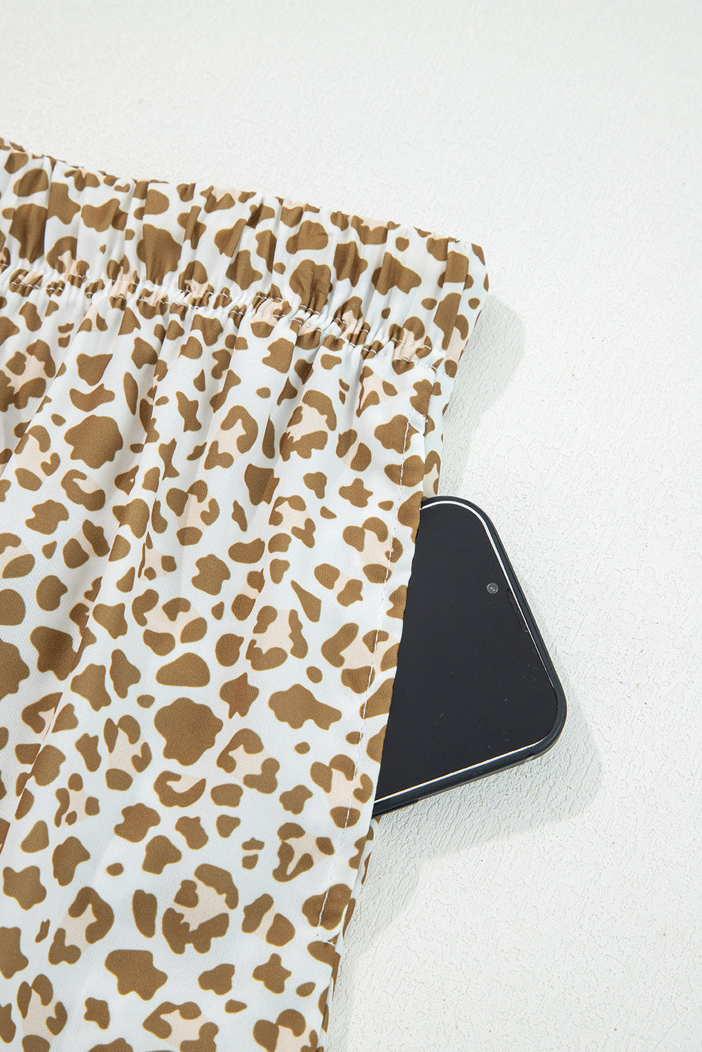 Khaki Leopard Print Pants, Womens Drawstring Loose Fit Pants, Elastic Waist Straight Leg Leopard Pants,