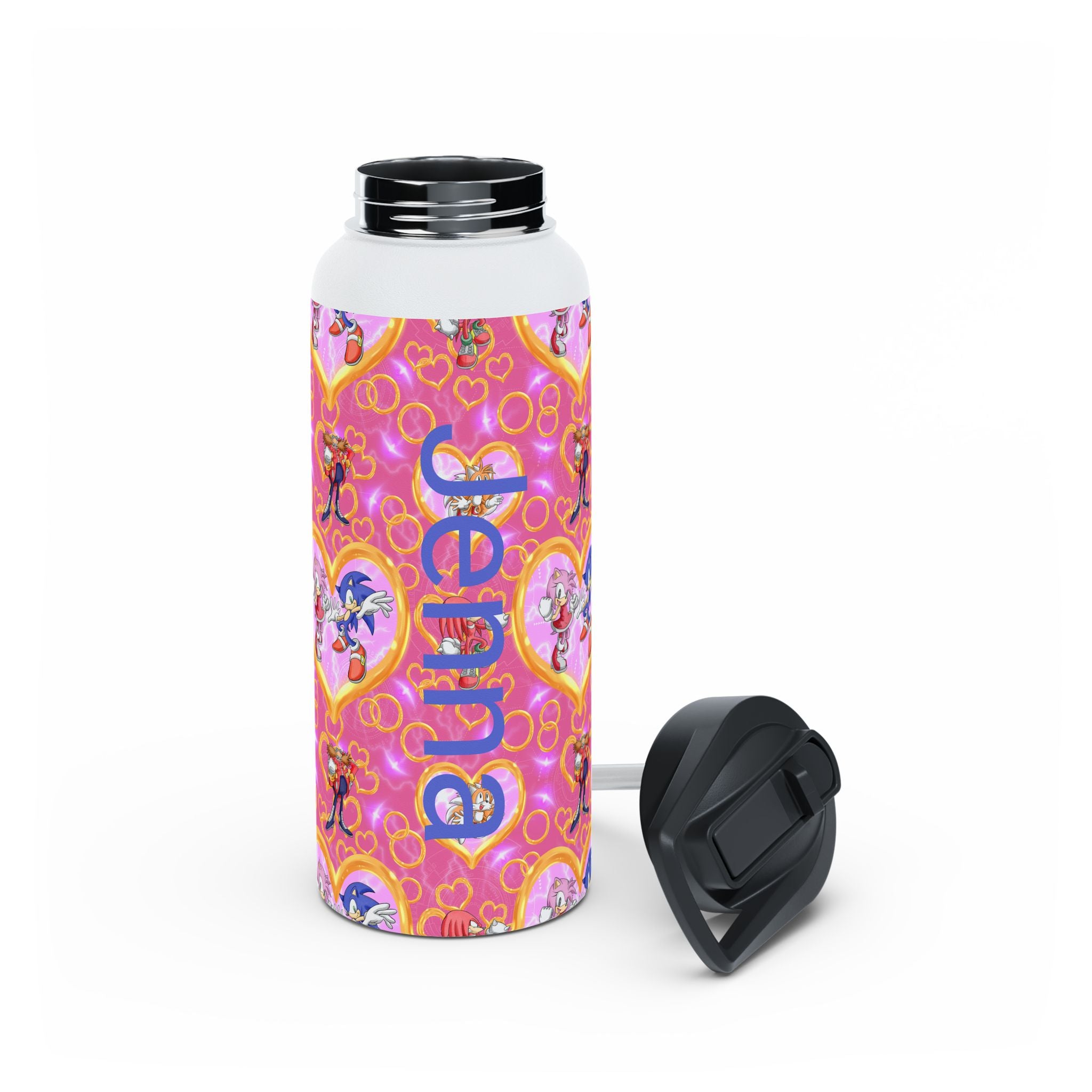 Pink Sonic Personalized Stainless Steel Water Bottle, Kids Drink Bottle, Back to School Shopping, Customizable, Standard Lid