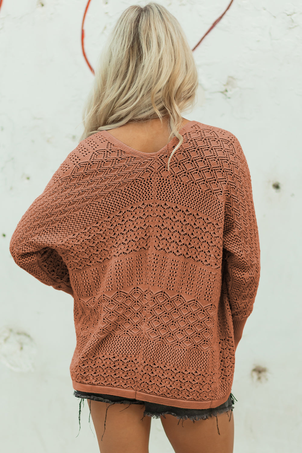 Womens Knit Cardigan – Redwood Burl Mix Pattern, Hollowed Open Front Fall Sweater