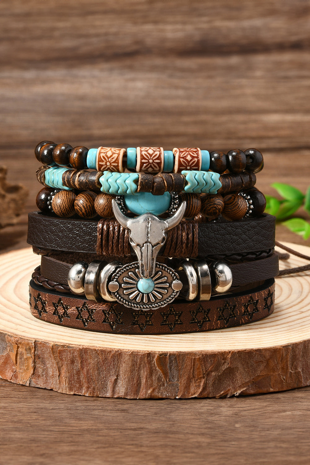 Cowgirl 6-Piece Bracelet Set | Western Bull Skull &amp; Turquoise Beaded Jewelry