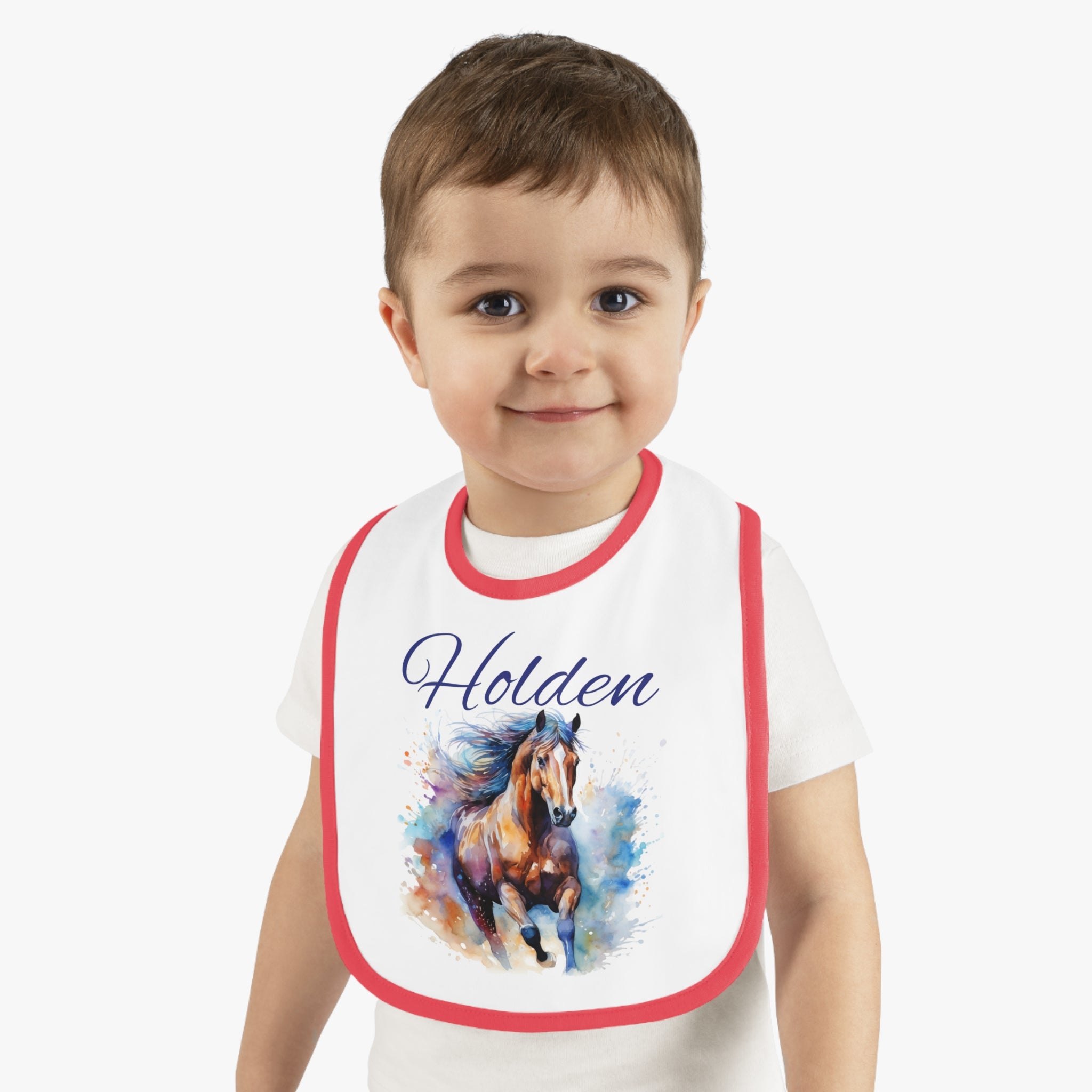Custom Baby Horse Bib - Personalized  Watercolor Horse Jersey Bib for Infants, Unique Baby Shower Gift,