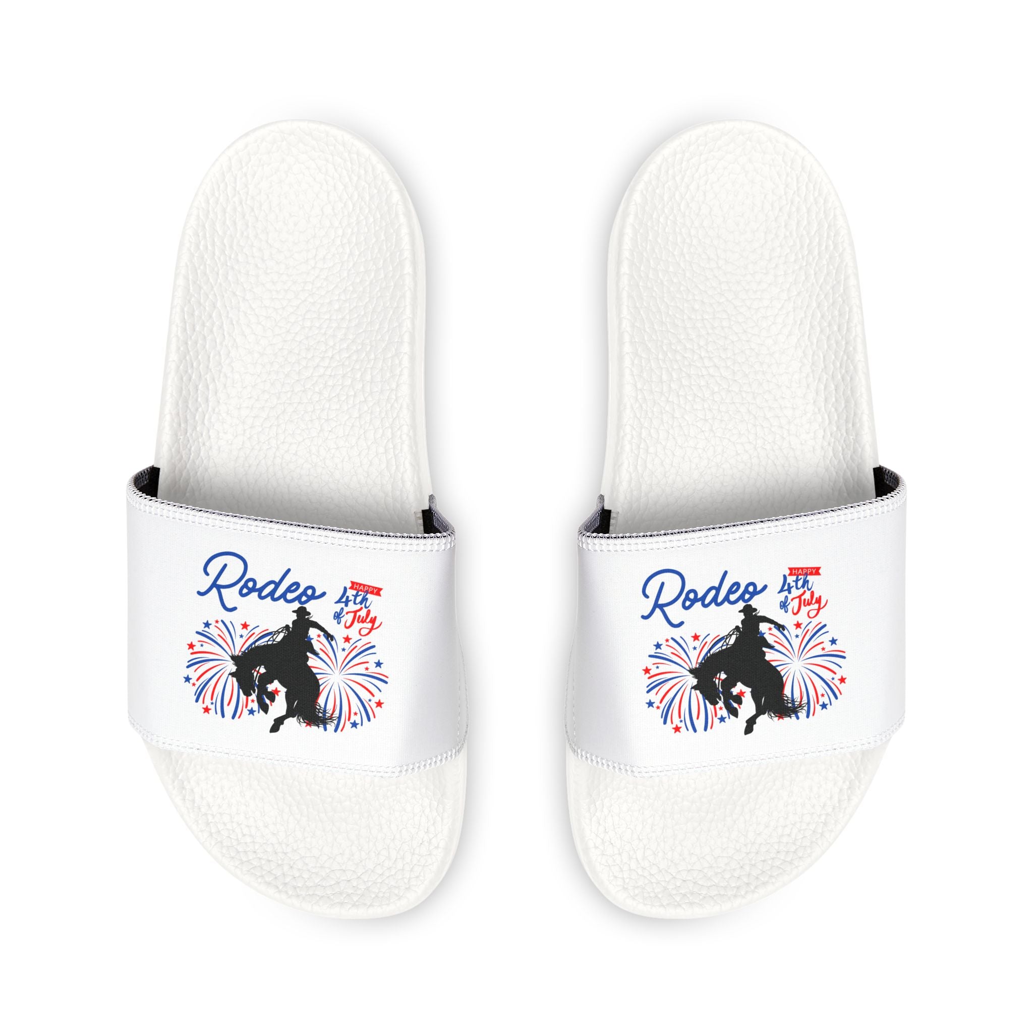Womens 4th of July Sandals, Patriotic Cowgirl Slides, Red White and Blue Rodeo Bronc Sandals, Western Summer Shoes
