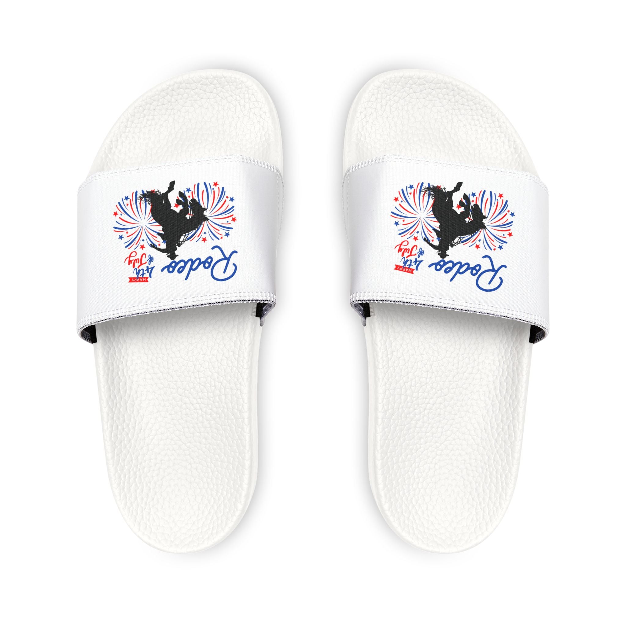 Womens 4th of July Sandals, Patriotic Cowgirl Slides, Red White and Blue Rodeo Bronc Sandals, Western Summer Shoes