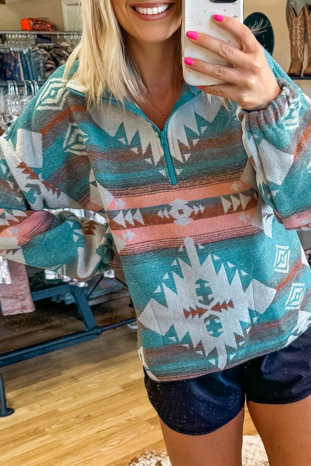 Aztec Quarter Zip Sweatshirt, Western Pullover, Cowgirl Aztec Top,