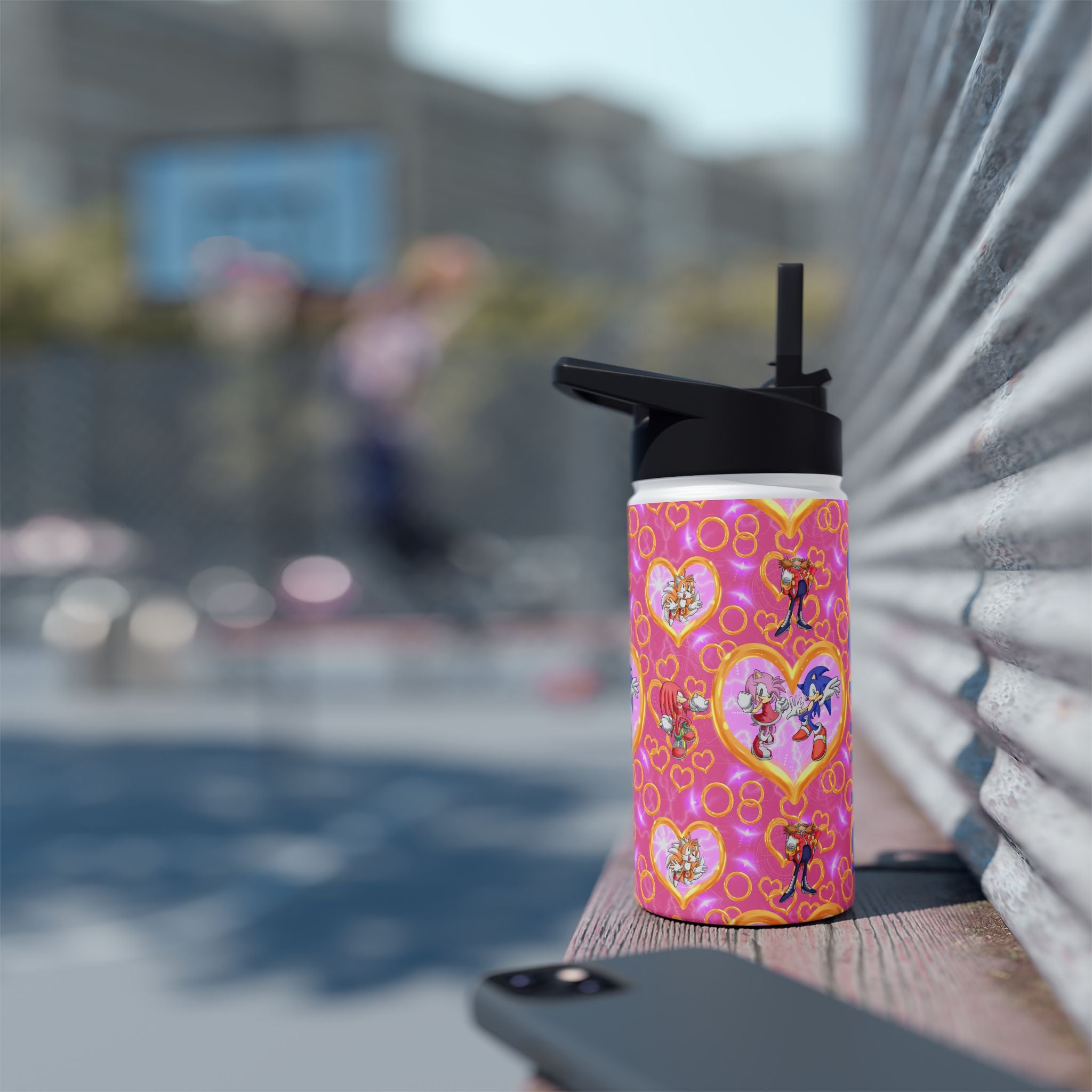 Pink Sonic Personalized Stainless Steel Water Bottle, Kids Drink Bottle, Back to School Shopping, Customizable, Standard Lid