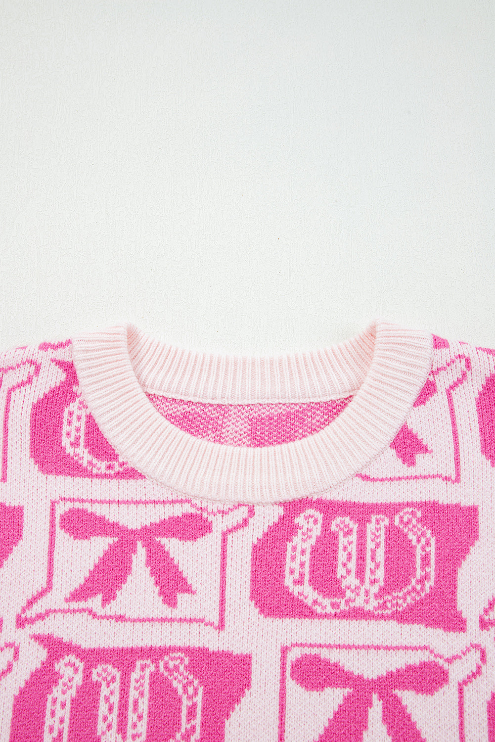 Pink Bows & Horseshoes Sweater, Western Pattern Knit Pullover, Cozy Womens Cowgirl Sweater FREE Shipping $35+, Cute Pink Western Style Top