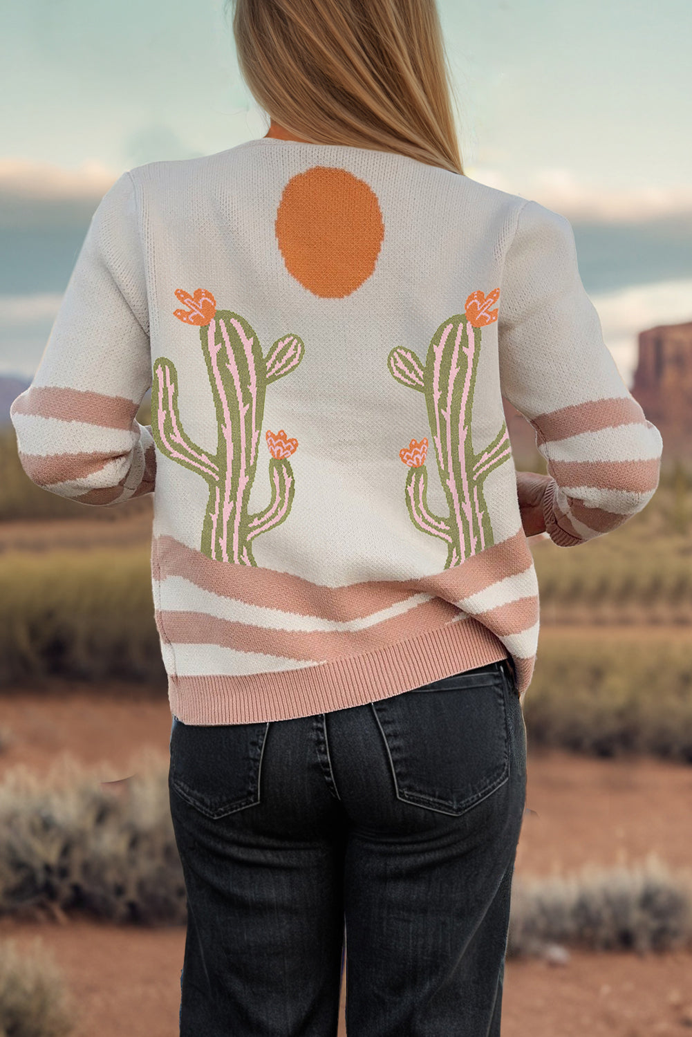 Desert Cactus Buttoned Front Sweater Cardigan