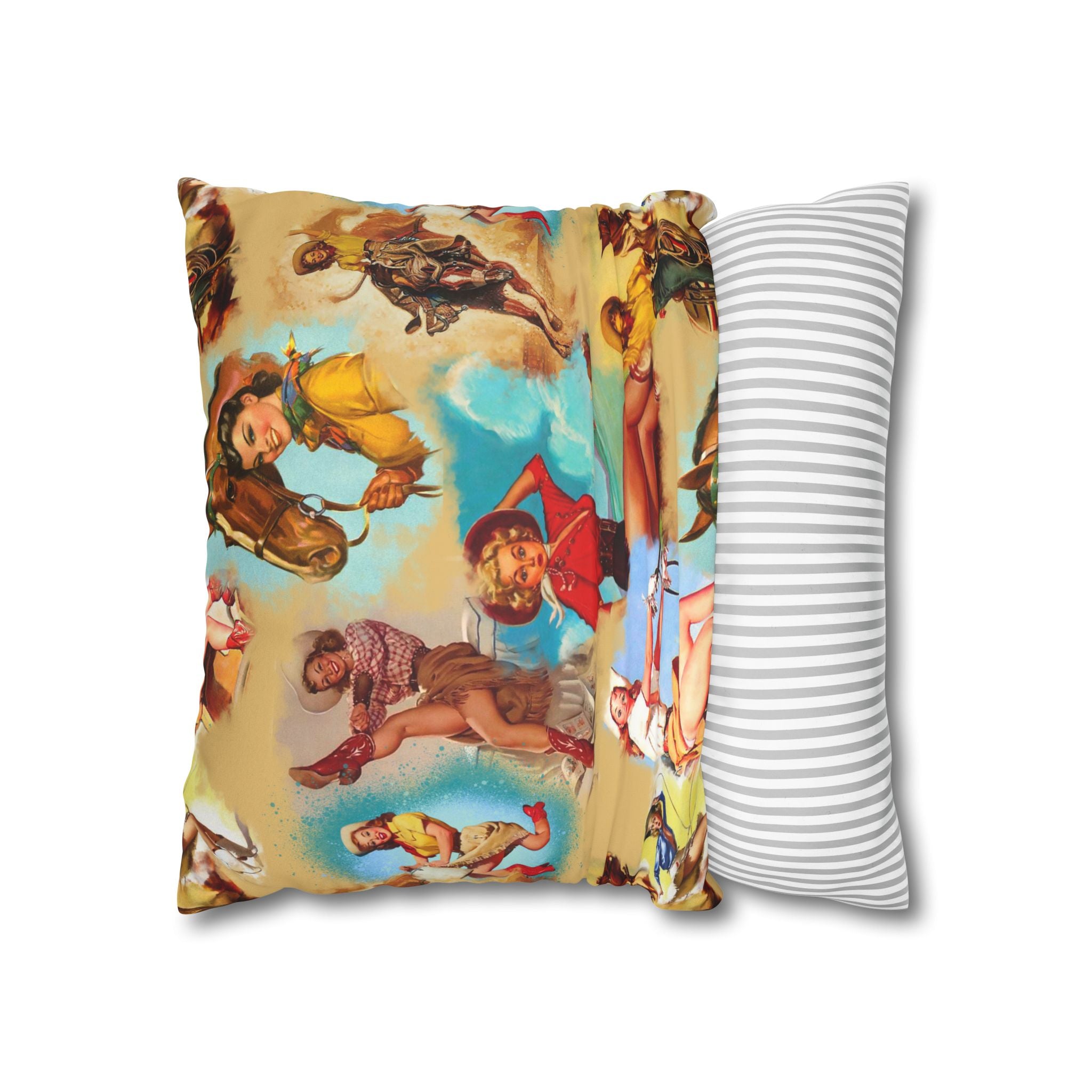 Western VINTAGE Cowgirl Throw Pillow Cover, Retro Western Decor Accent