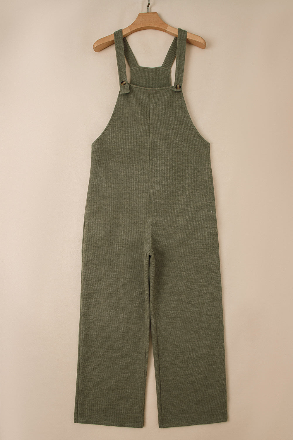 Green Knit Jumpsuit – Solid Color Casual Overall with Straight Leg & Pockets, Women’s Loose Fit One Piece Outfit