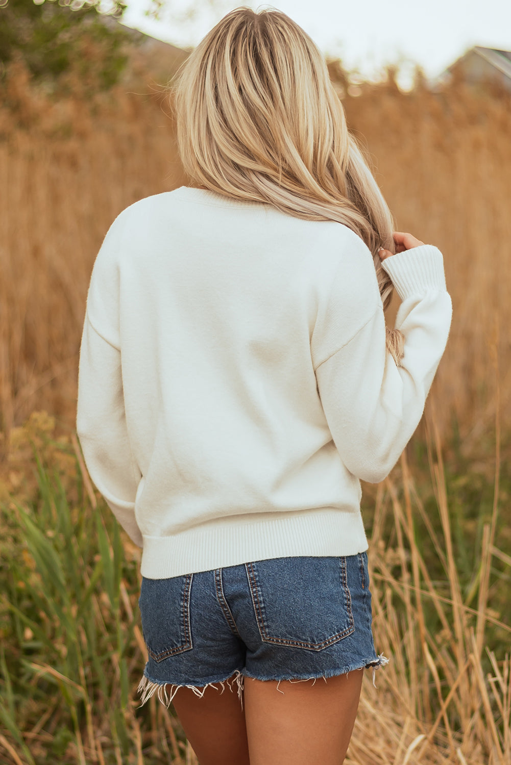 White Tinsel Western Boots & Horseshoe Star Knit Sweater | Cowgirl Graphic Crew Neck Pullover