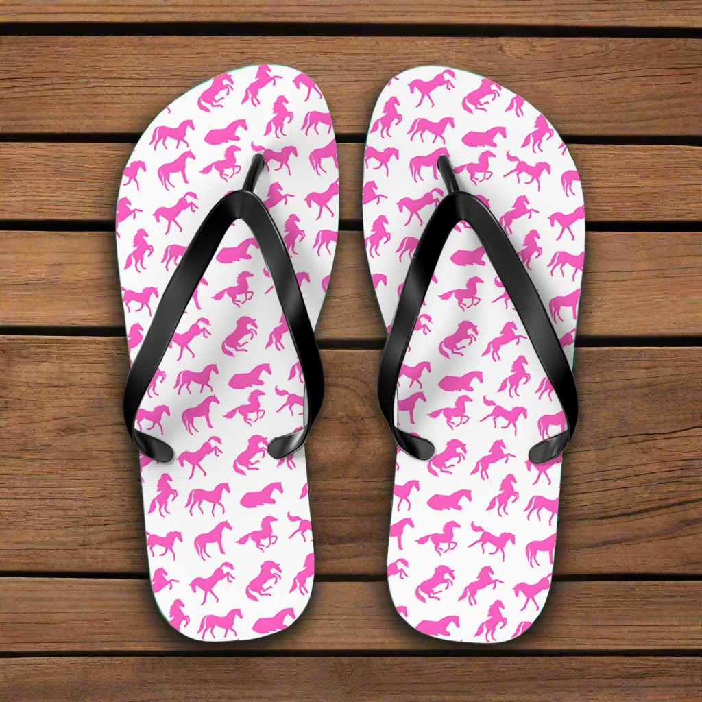 PINK PONY CLUB Flip-Flops, Pink Horse Western Sandals | Cowgirl Bachelorette Party Shoes | Rodeo Pool Slides | Horse Shoes