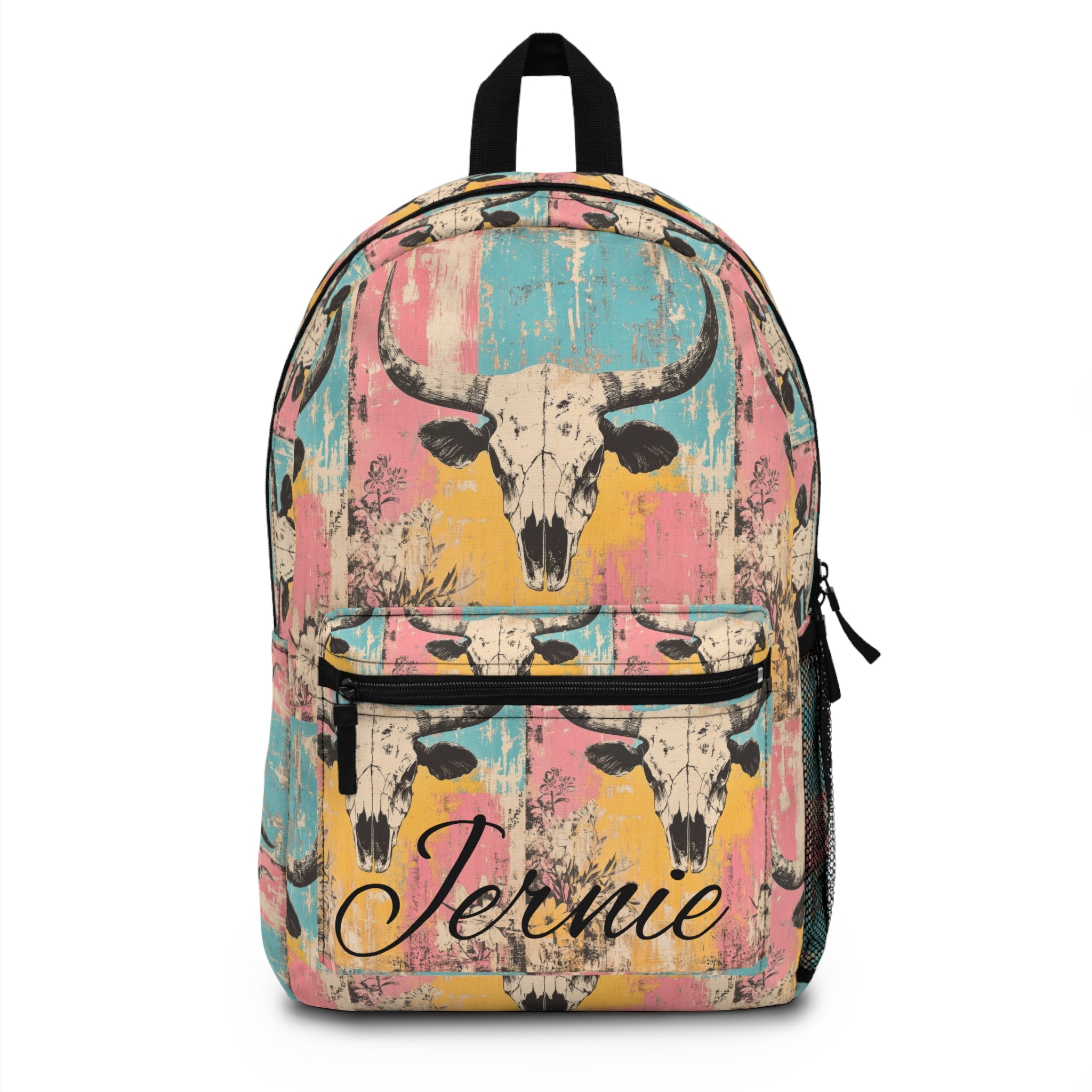 Personalized Cow Skull Backpack, Western School Bag, Custom Name Cowgirl Backpack