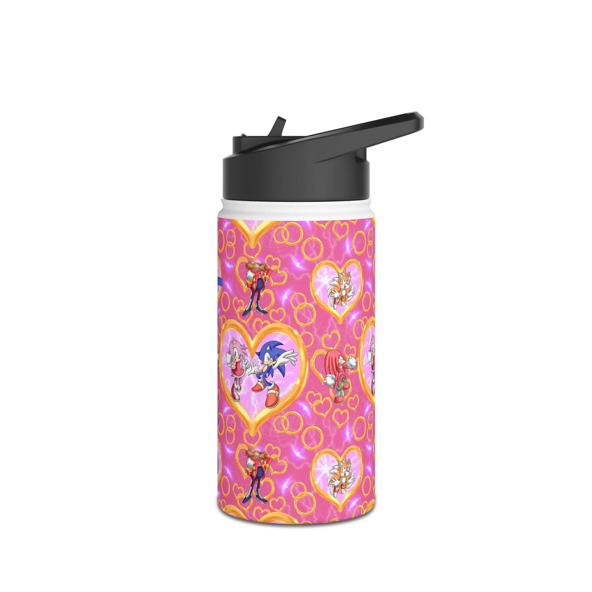 Pink Sonic Personalized Stainless Steel Water Bottle, Kids Drink Bottle, Back to School Shopping, Customizable, Standard Lid