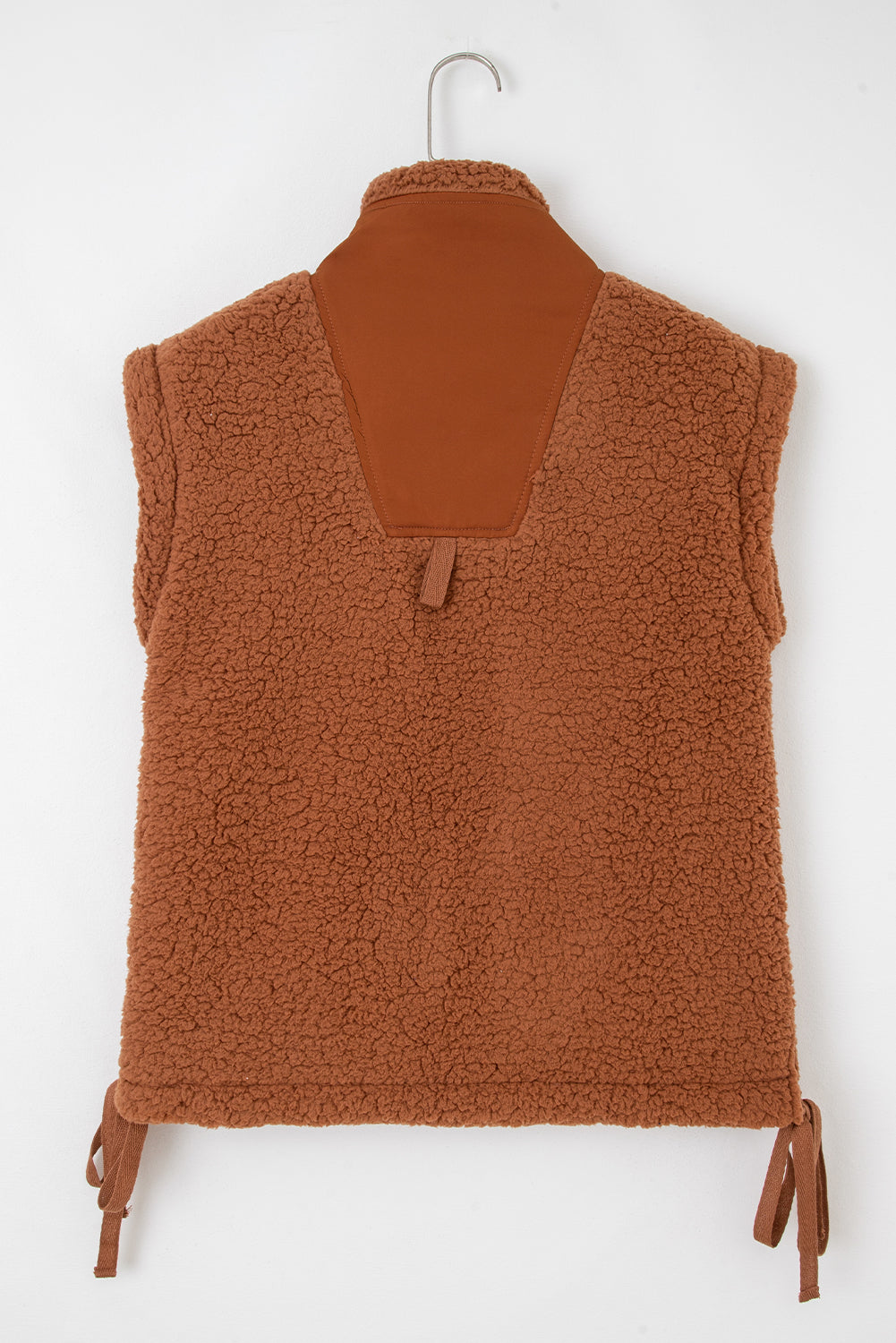 Cinnamon Faux Fur Vest – Snap Button Front Knot Side Plush Vest with Pockets, Cozy Layering Women’s Fall & Winter Fashion Outerwear