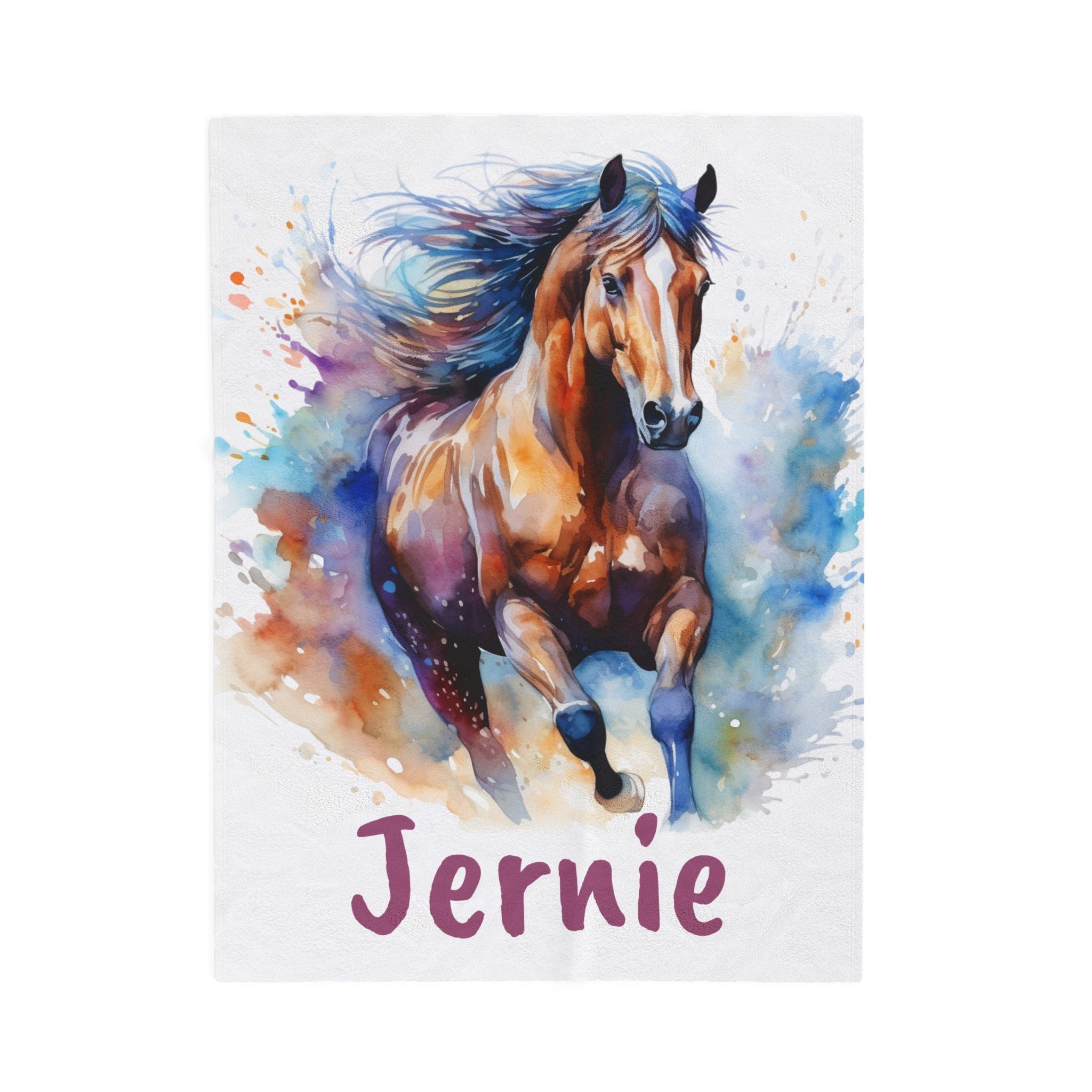 Personalized Horse Girl Blanket, Watercolor Horse Name Blanket | Personalized Plush Throw for Horse Girls, Cowgirl Bed Decor