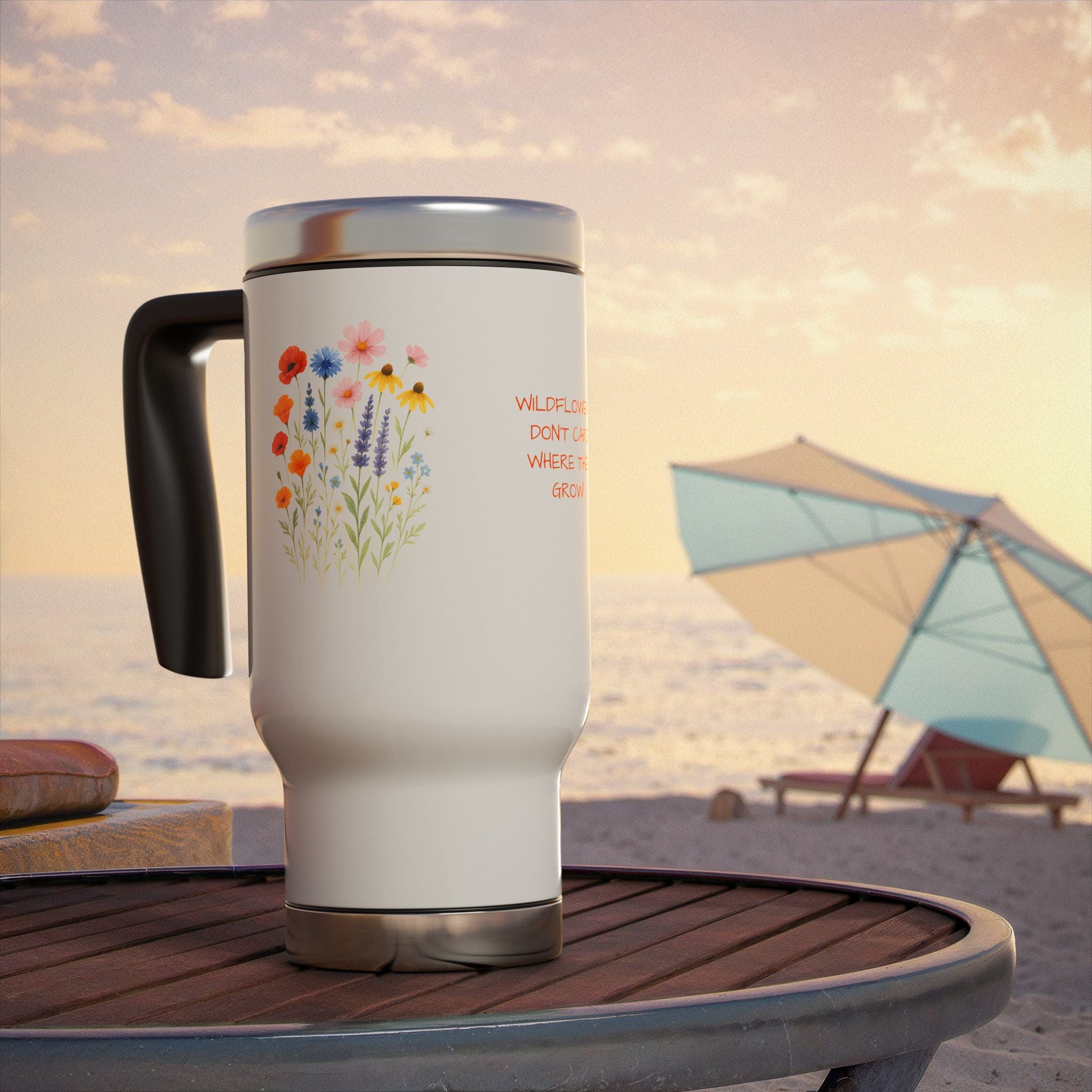 CUSTOM NAME Wildflower Travel Mug, Floral Stainless Steel Coffee Cup