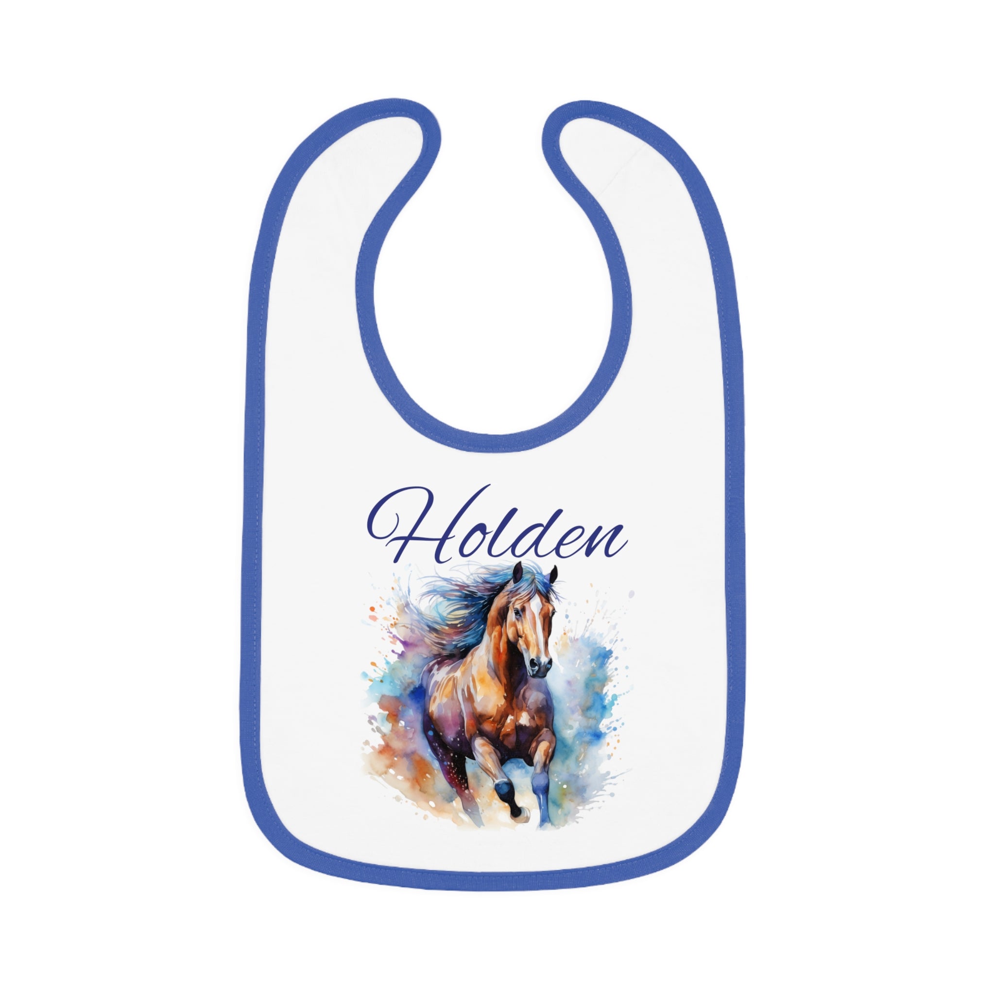 Custom Baby Horse Bib - Personalized  Watercolor Horse Jersey Bib for Infants, Unique Baby Shower Gift,