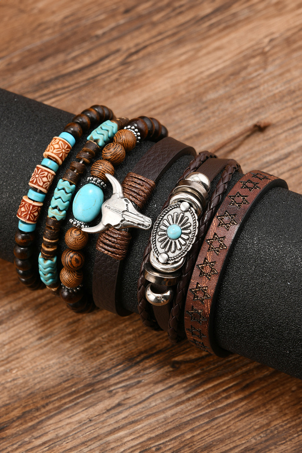 Cowgirl 6-Piece Bracelet Set | Western Bull Skull &amp; Turquoise Beaded Jewelry