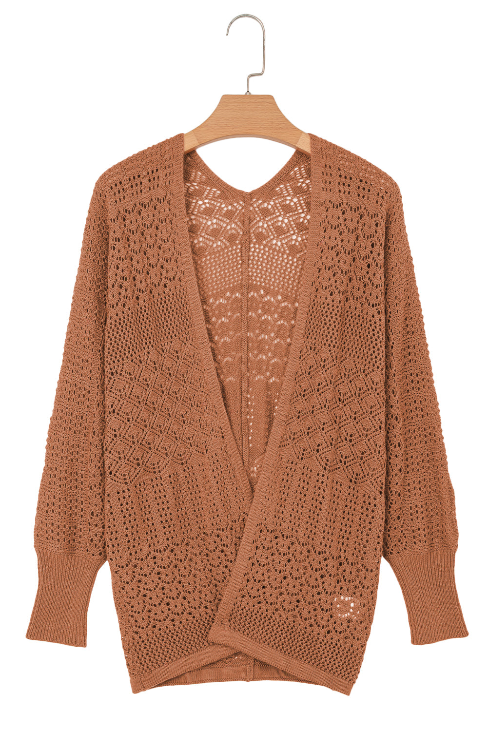 Womens Knit Cardigan – Redwood Burl Mix Pattern, Hollowed Open Front Fall Sweater