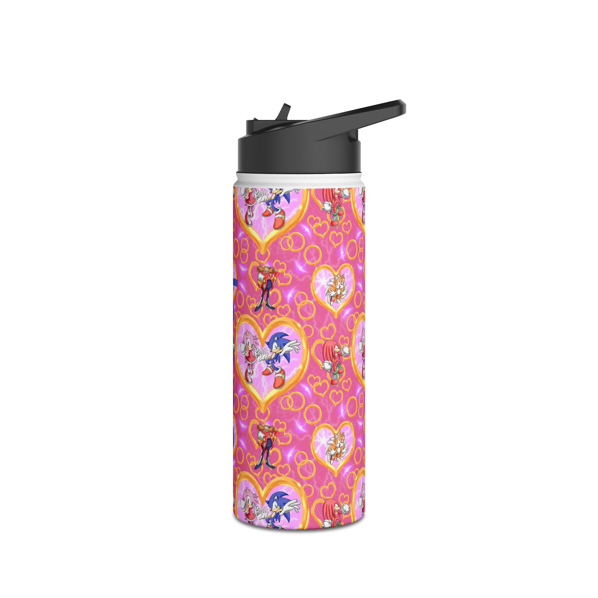 Pink Sonic Personalized Stainless Steel Water Bottle, Kids Drink Bottle, Back to School Shopping, Customizable, Standard Lid