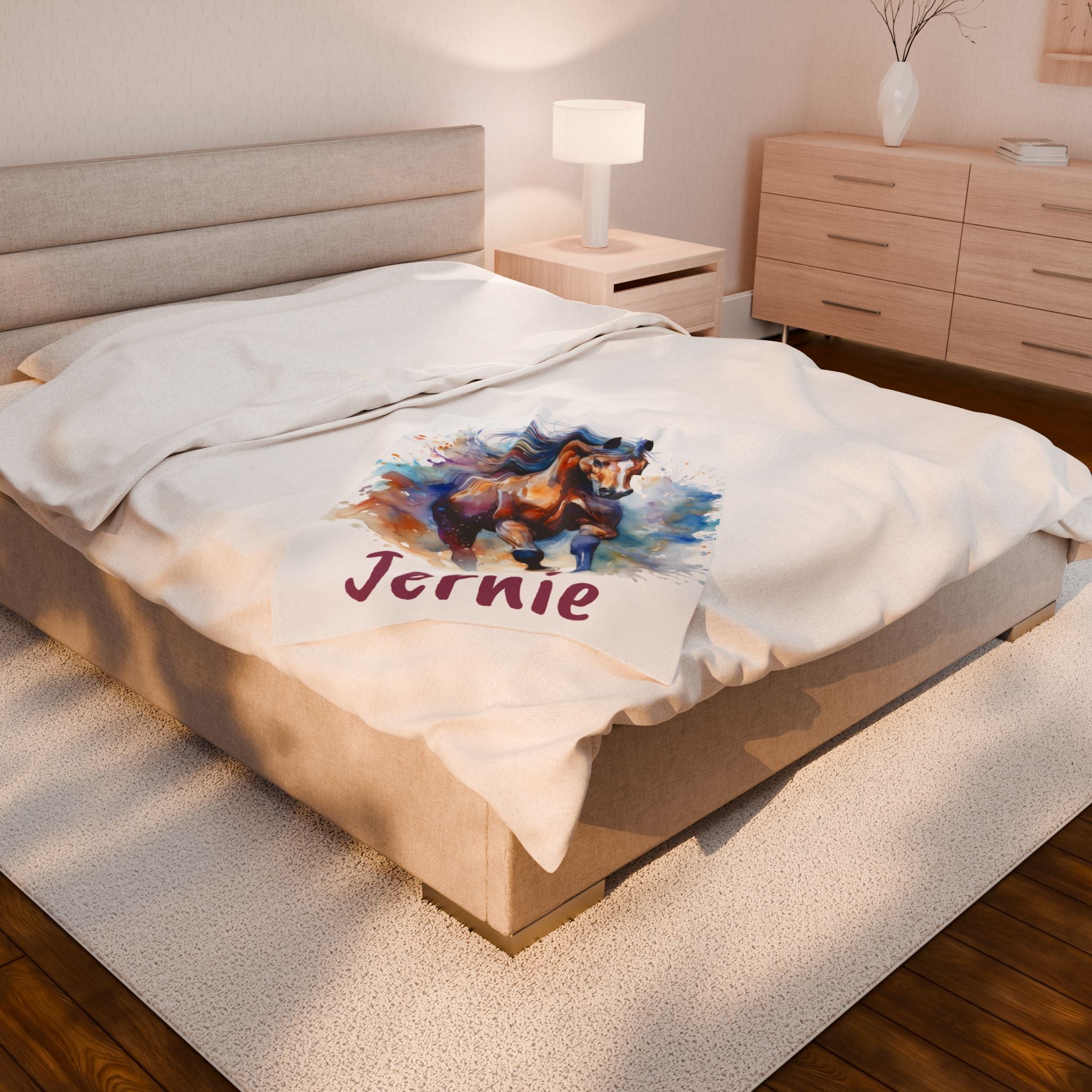 Personalized Horse Girl Blanket, Watercolor Horse Name Blanket | Personalized Plush Throw for Horse Girls, Cowgirl Bed Decor
