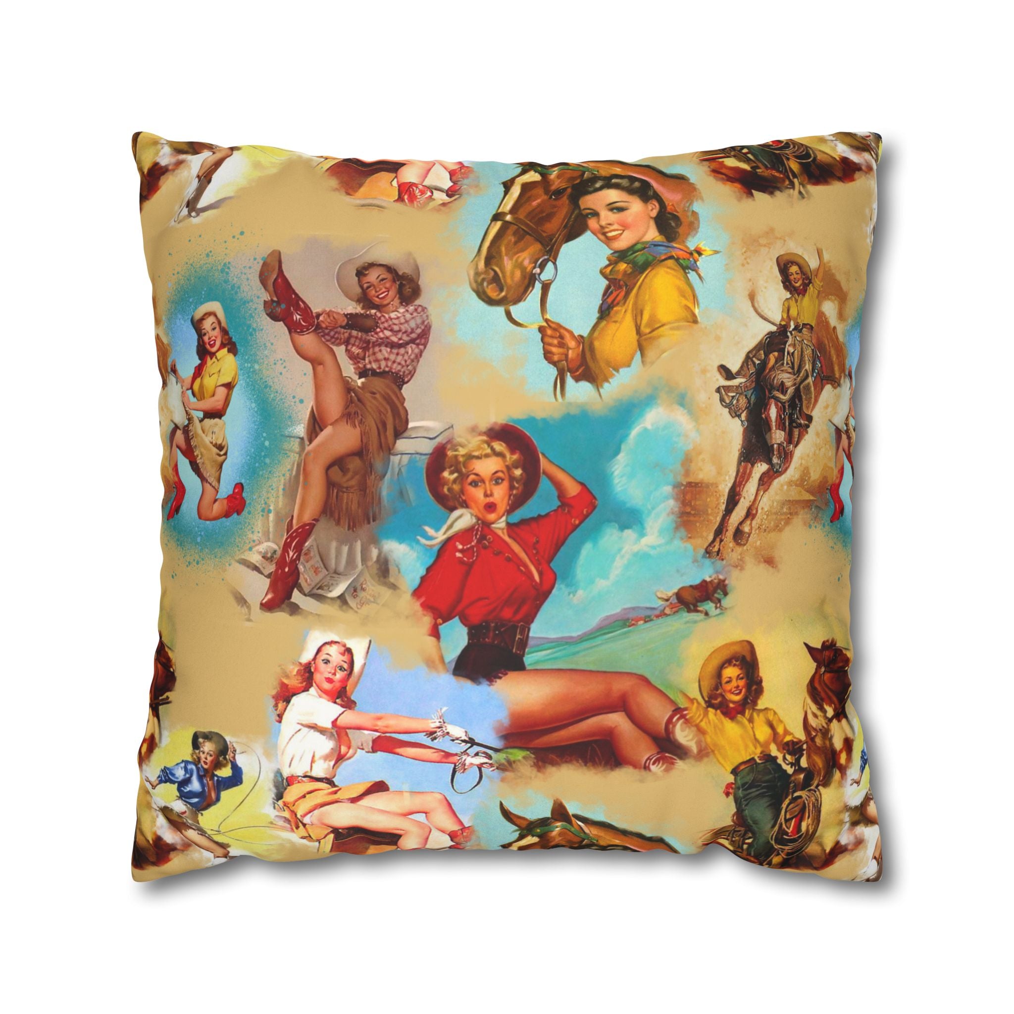 Western VINTAGE Cowgirl Throw Pillow Cover, Retro Western Decor Accent