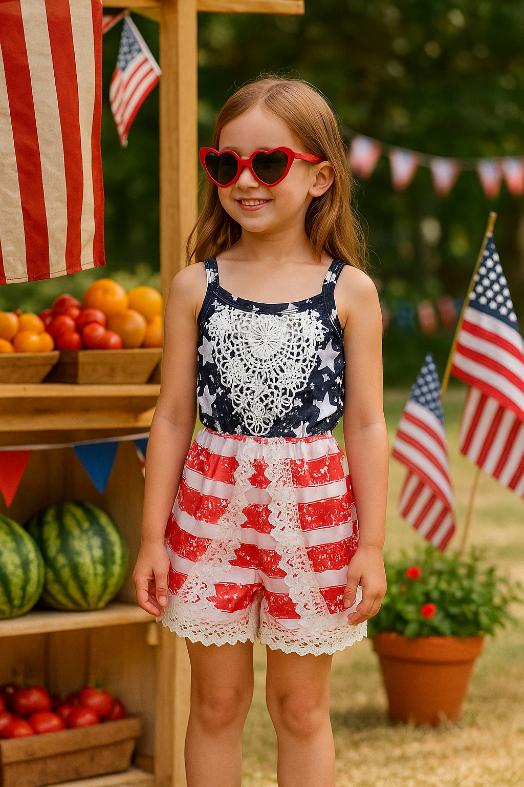 ❤️🤍💙 4th of July Girls’ USA Romper – LIMITED SUPPLY! ❤️🤍💙
Only $12 – Sizes: 3/6M, 6/12M, 6/7, 8/9 ✨ Ships TODAY from Montana!

🎆 The 4th is only 2 weeks away… are y’all ready?! This adorable red, white &amp; blue romper is ready for parades, fireworks, rodeos, and backyard BBQs! With a soft stretch fit and sweet lace details, it’s as comfy as it is cute.