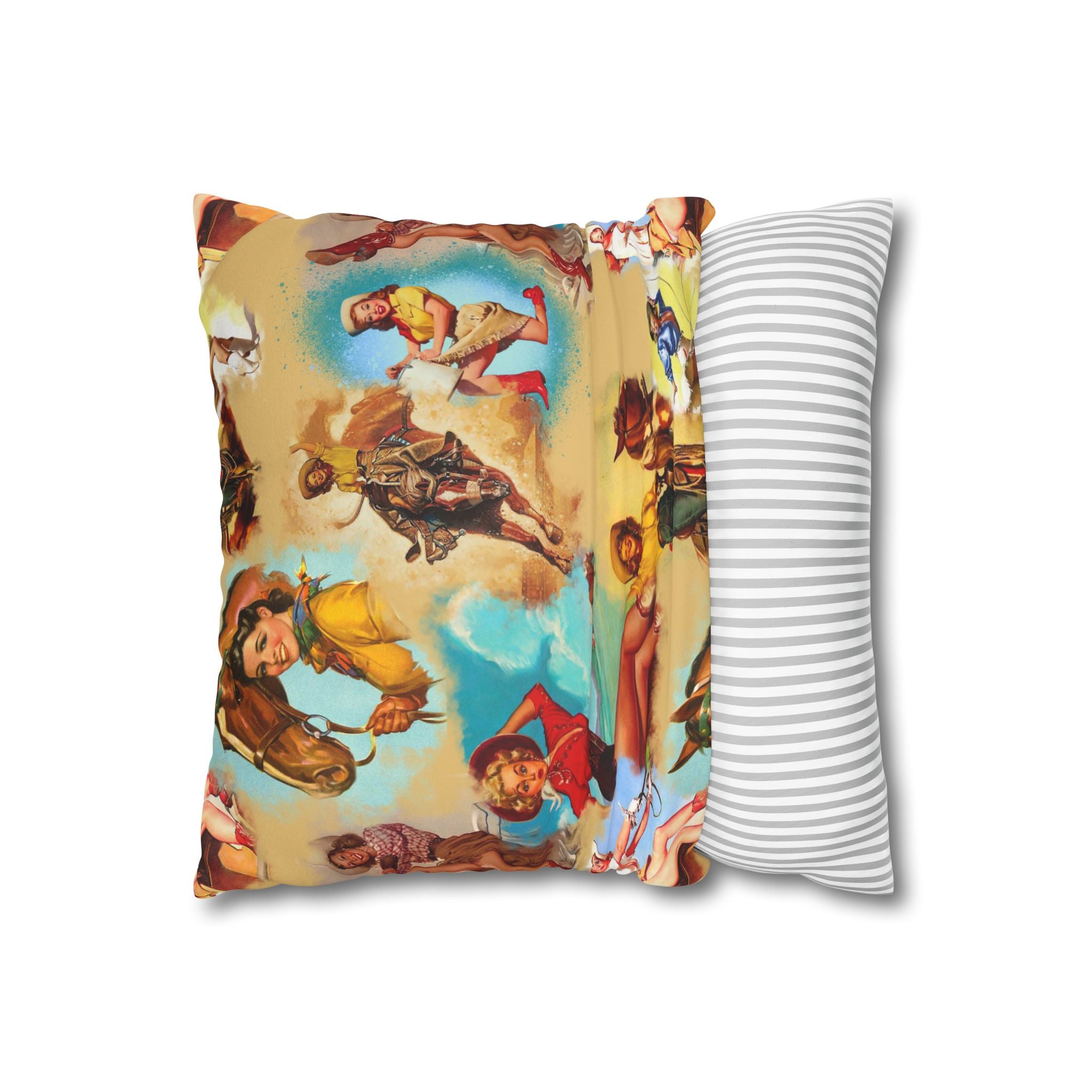 Western VINTAGE Cowgirl Throw Pillow Cover, Retro Western Decor Accent