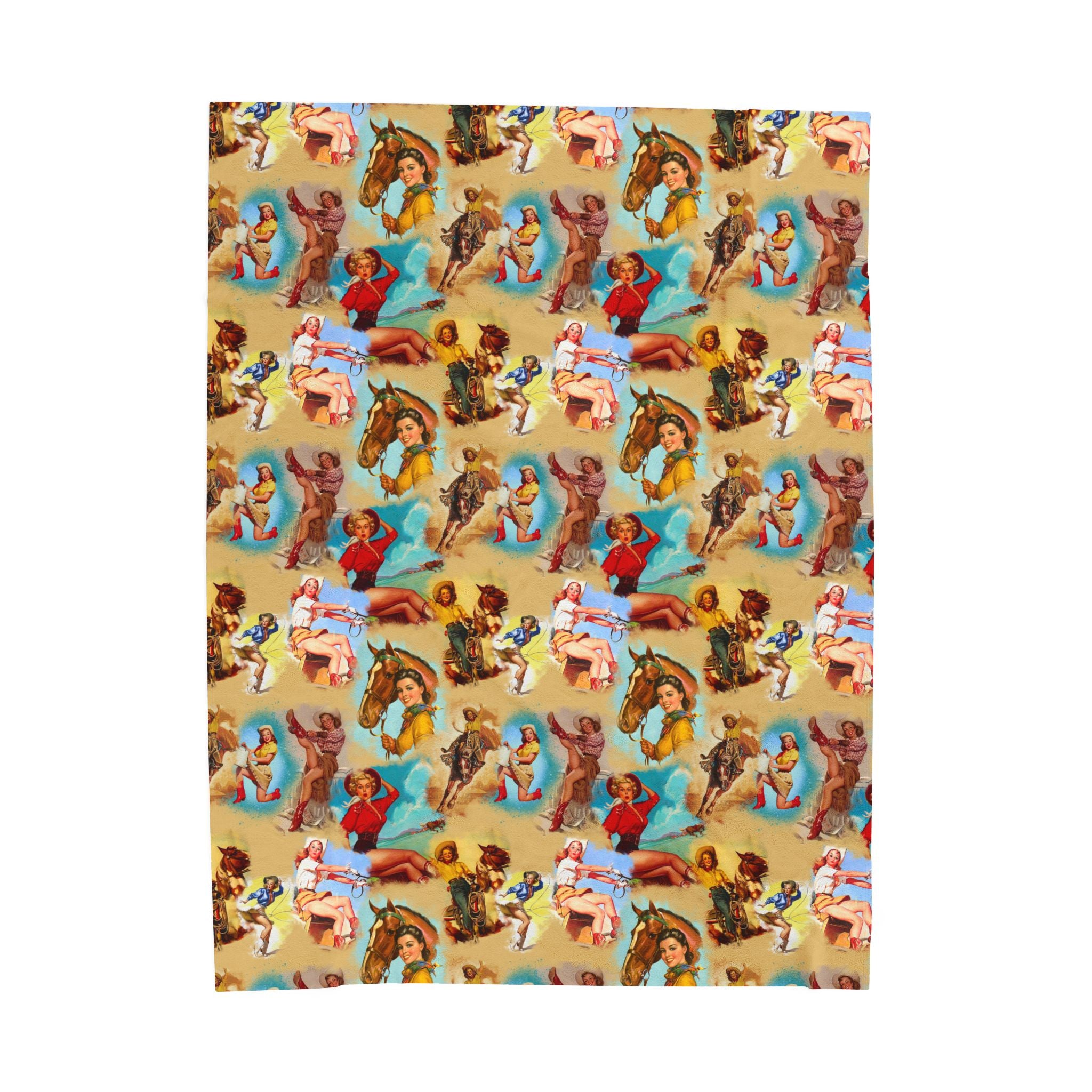 Western Vintage Cowgirls Plush Blanket , Retro Cowgirl Throw, Cozy Western Decor, Cowgirl Gift