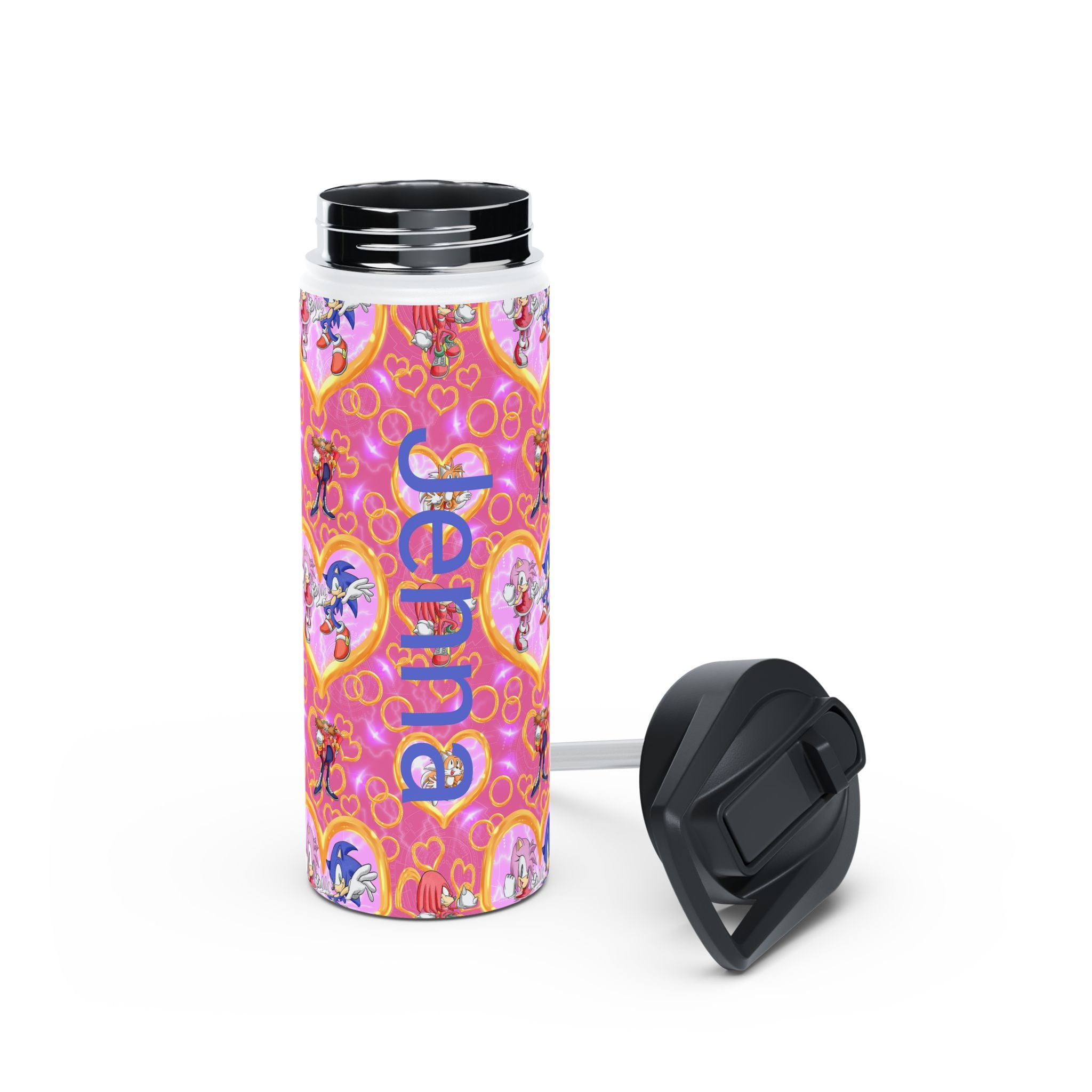 Pink Sonic Personalized Stainless Steel Water Bottle, Kids Drink Bottle, Back to School Shopping, Customizable, Standard Lid