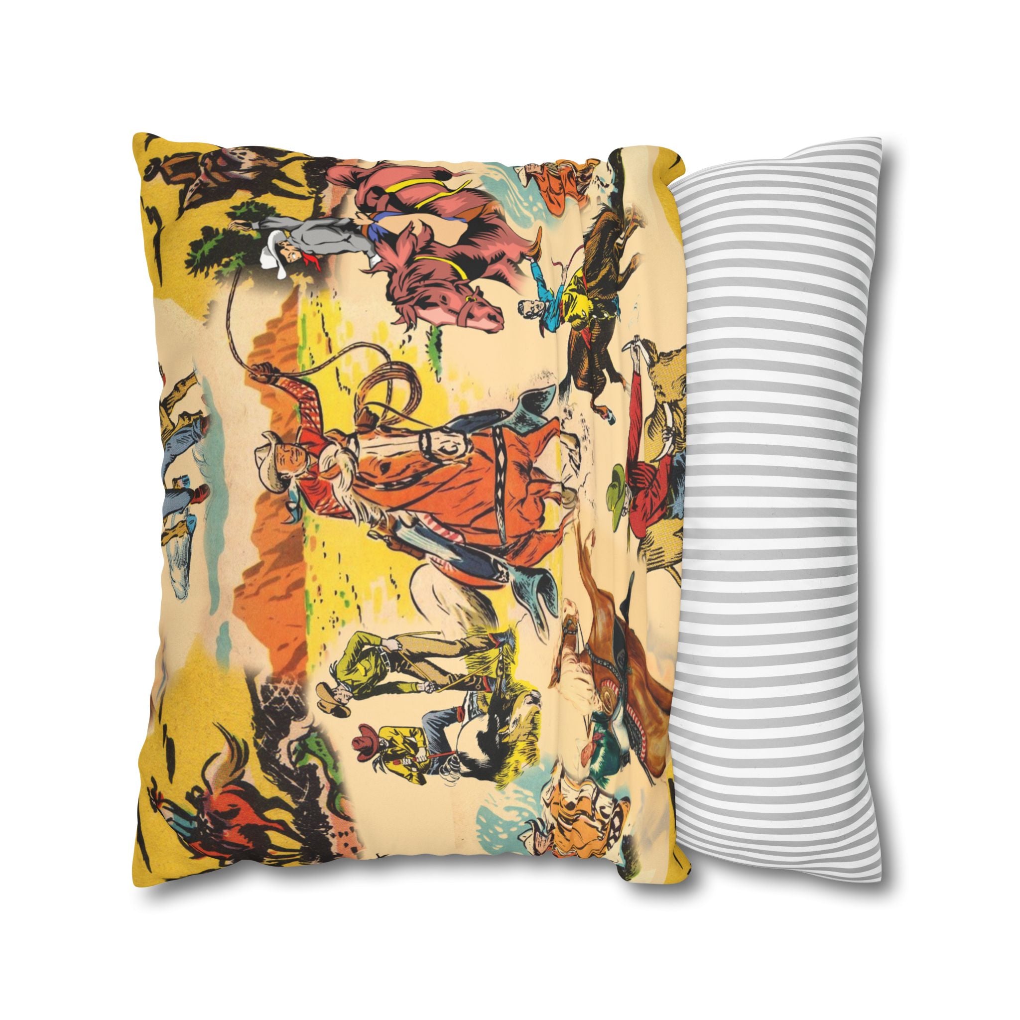 Vintage Cowboy Pillow Cover, Western Faux Suede Cushion Case, Rustic Cowboy Decor