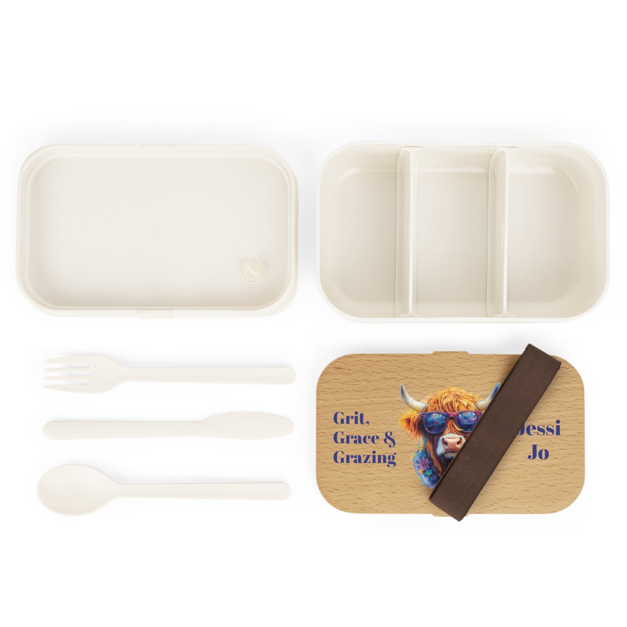 Personalized Highland Cow Bento Lunch Box, Custom Name Lunch Container, Eco-Friendly Meal Prep for School, Work & Picnics